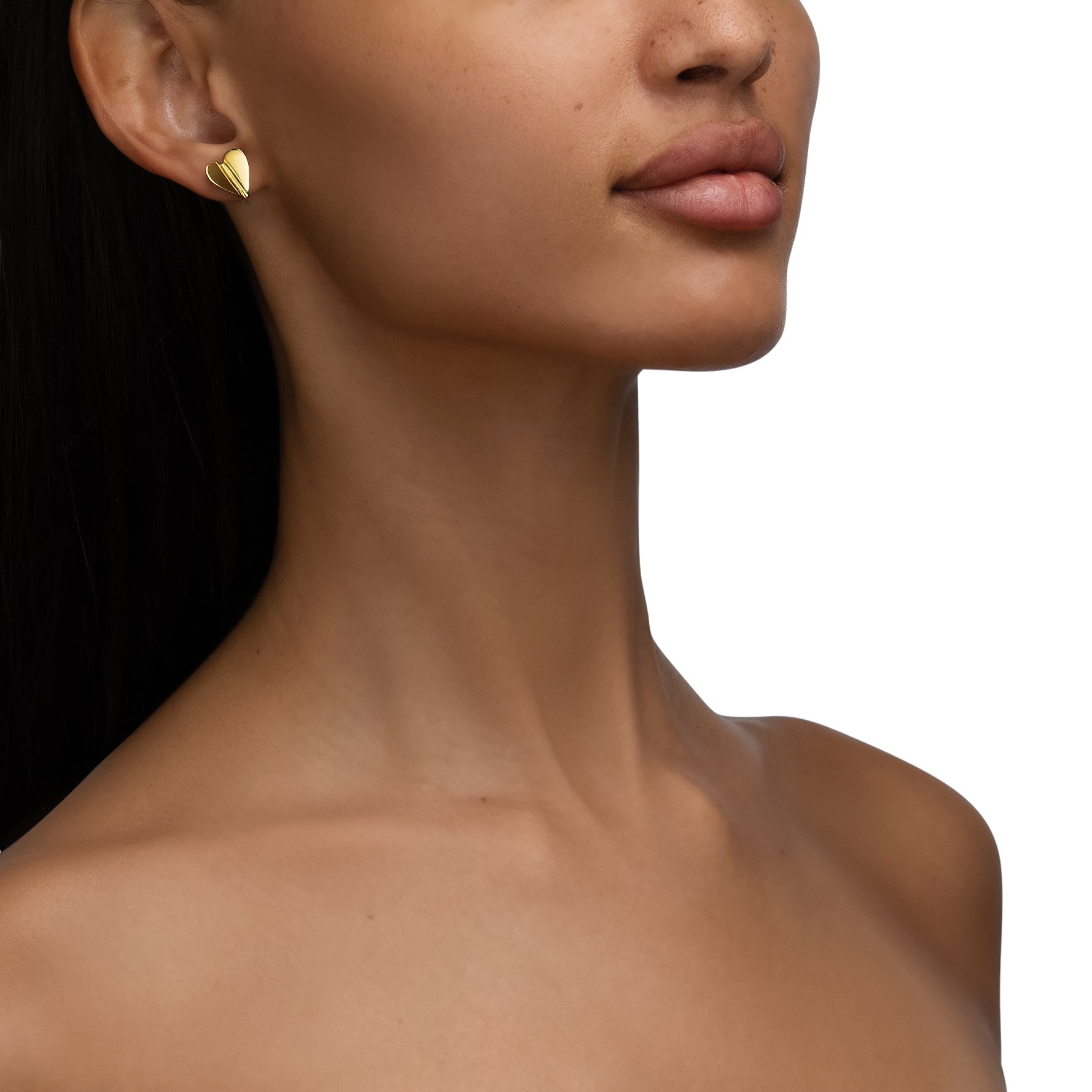 Medium Yellow Gold Wings of Love Folded Stud Earrings - Cadar