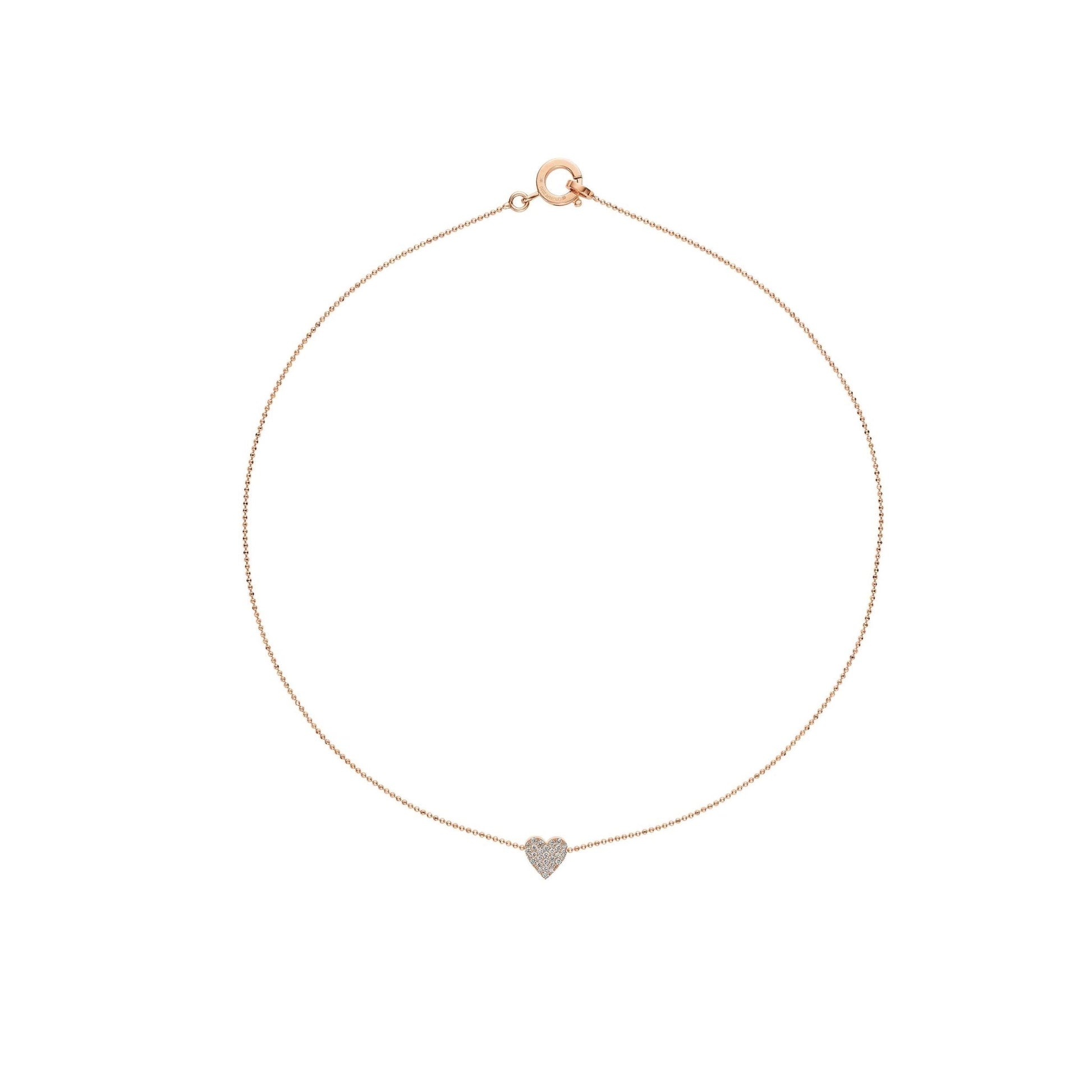 Rose Gold Endless Heart Necklace with Pavé Diamonds - Cadar