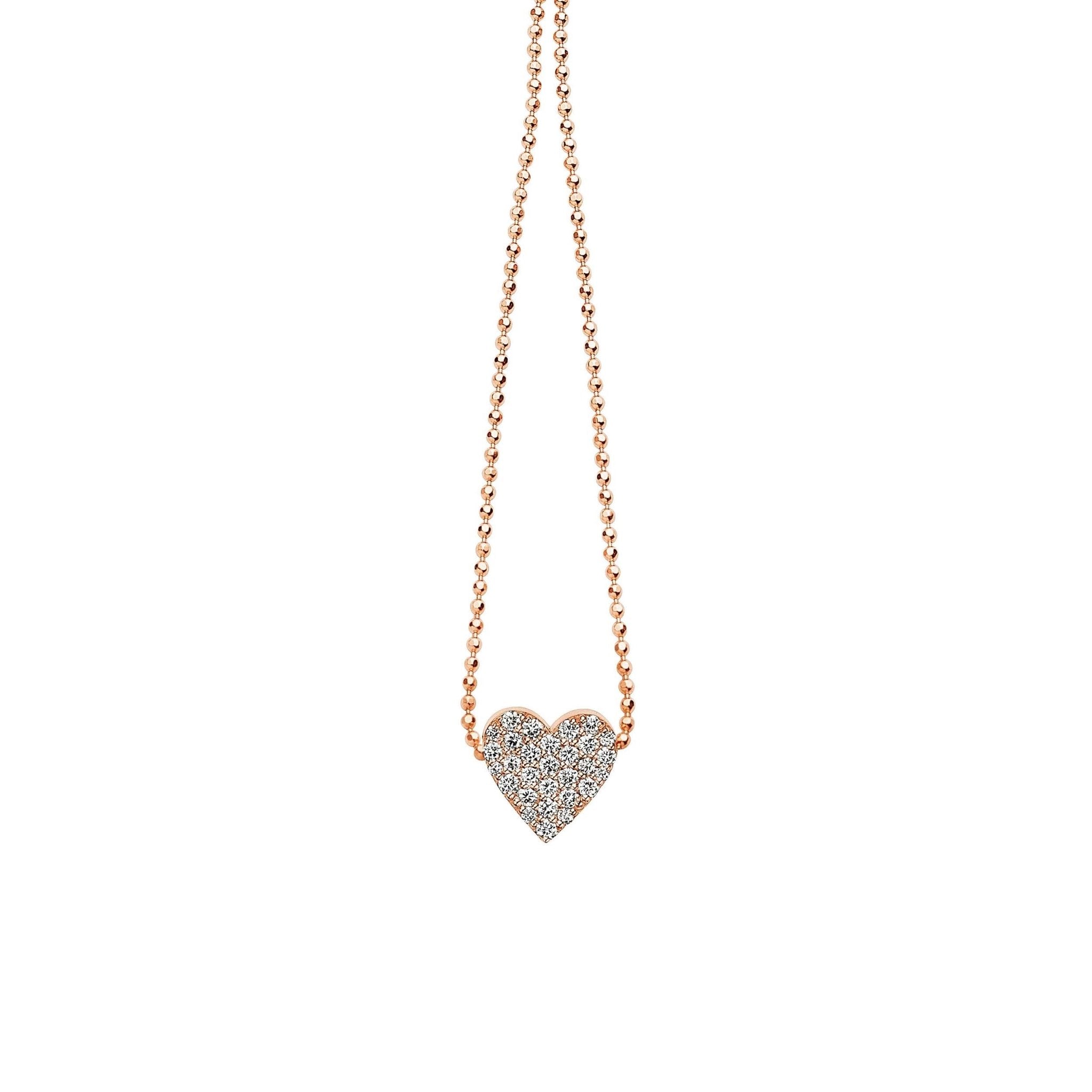 Rose Gold Endless Heart Necklace with Pavé Diamonds - Cadar