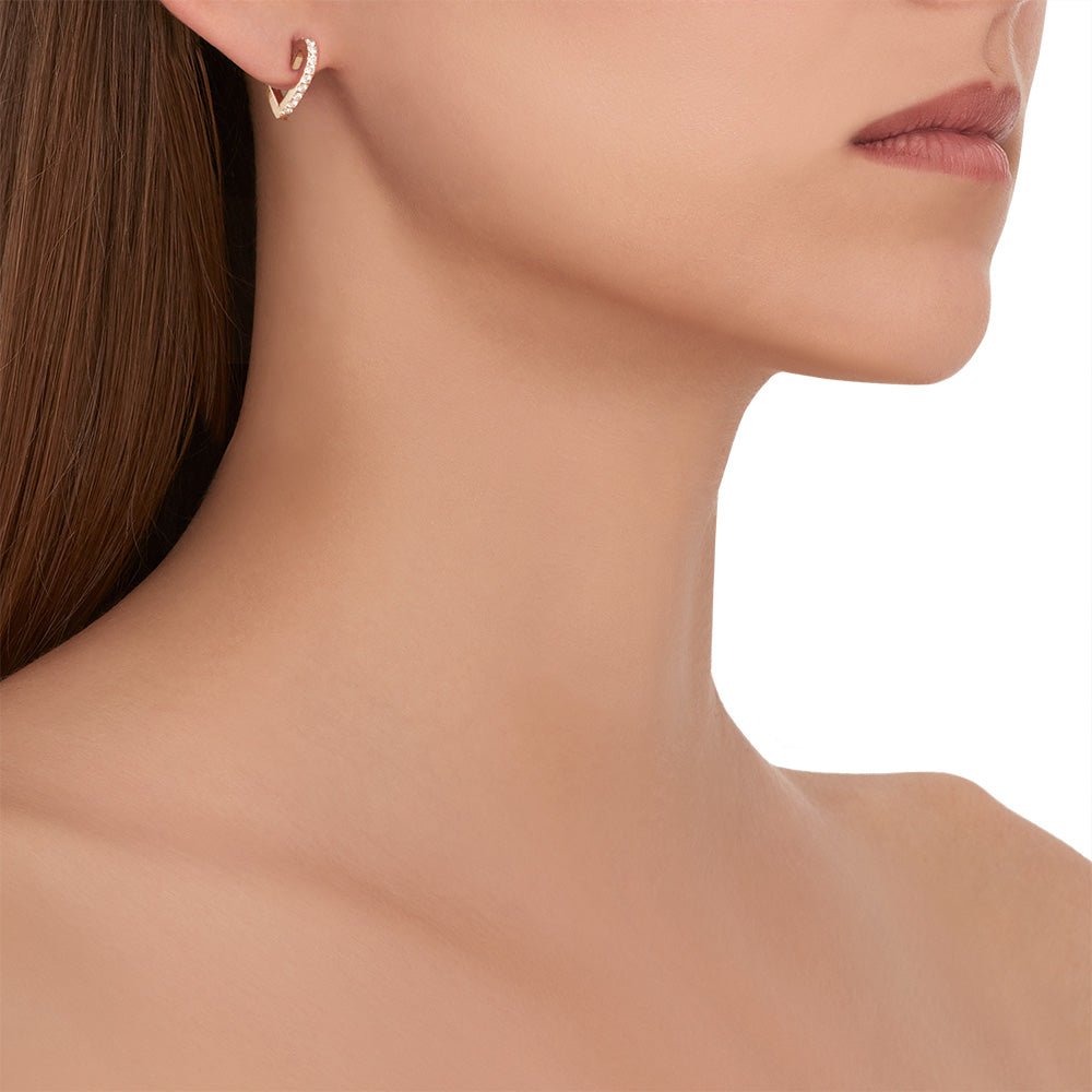 Small Rose Gold Endless Hoop Earrings with White Diamonds - Cadar