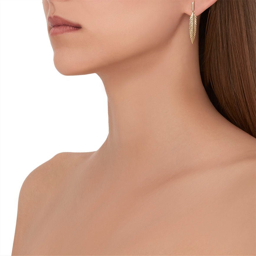 Small Rose Gold Feather Earrings - Cadar