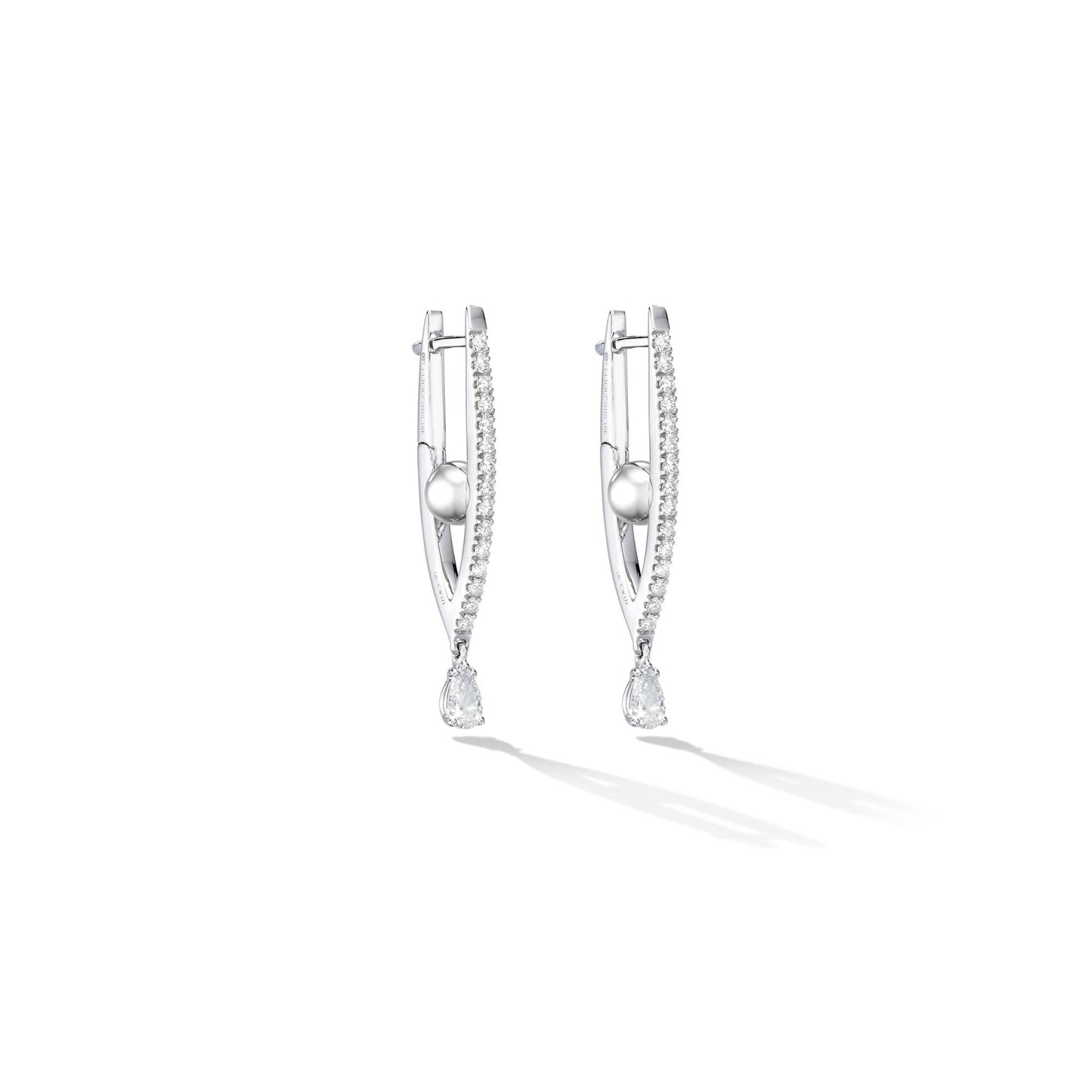 Small White Gold Reflections Hoop Earrings with White Diamonds - Cadar