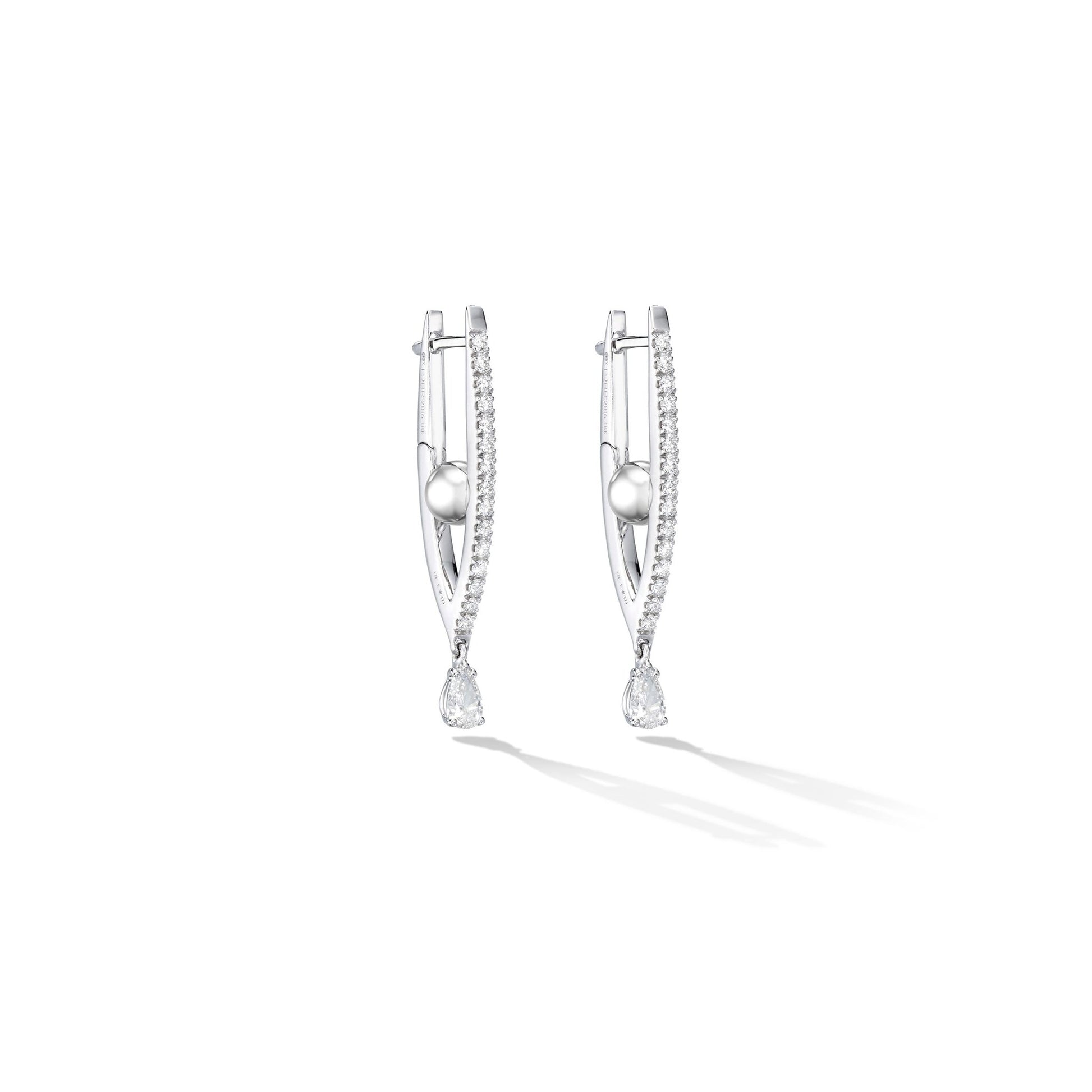 Small White Gold Reflections Hoop Earrings with White Diamonds - Cadar