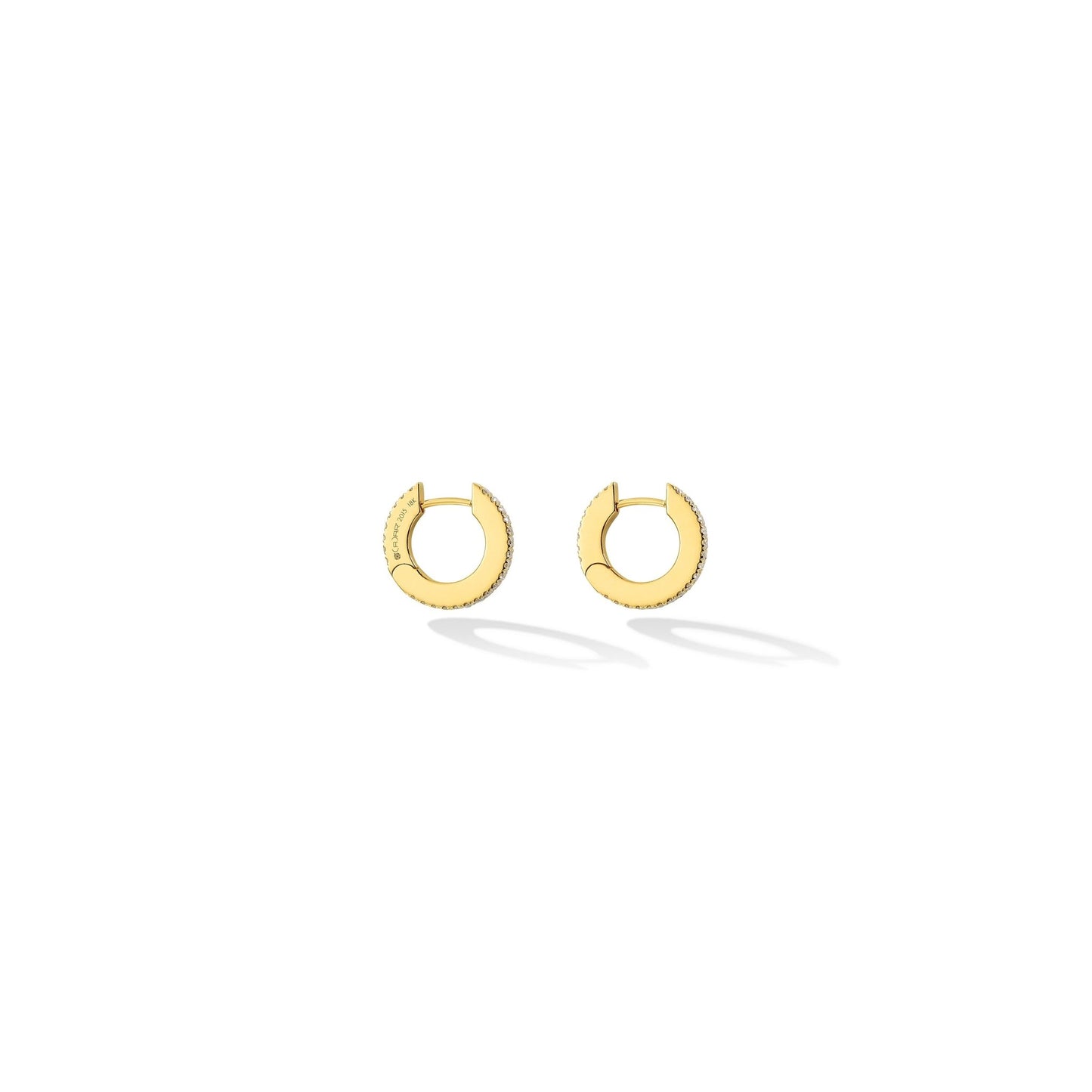 Small Yellow Gold Solo Hoop Earrings with White Diamonds - CADAR