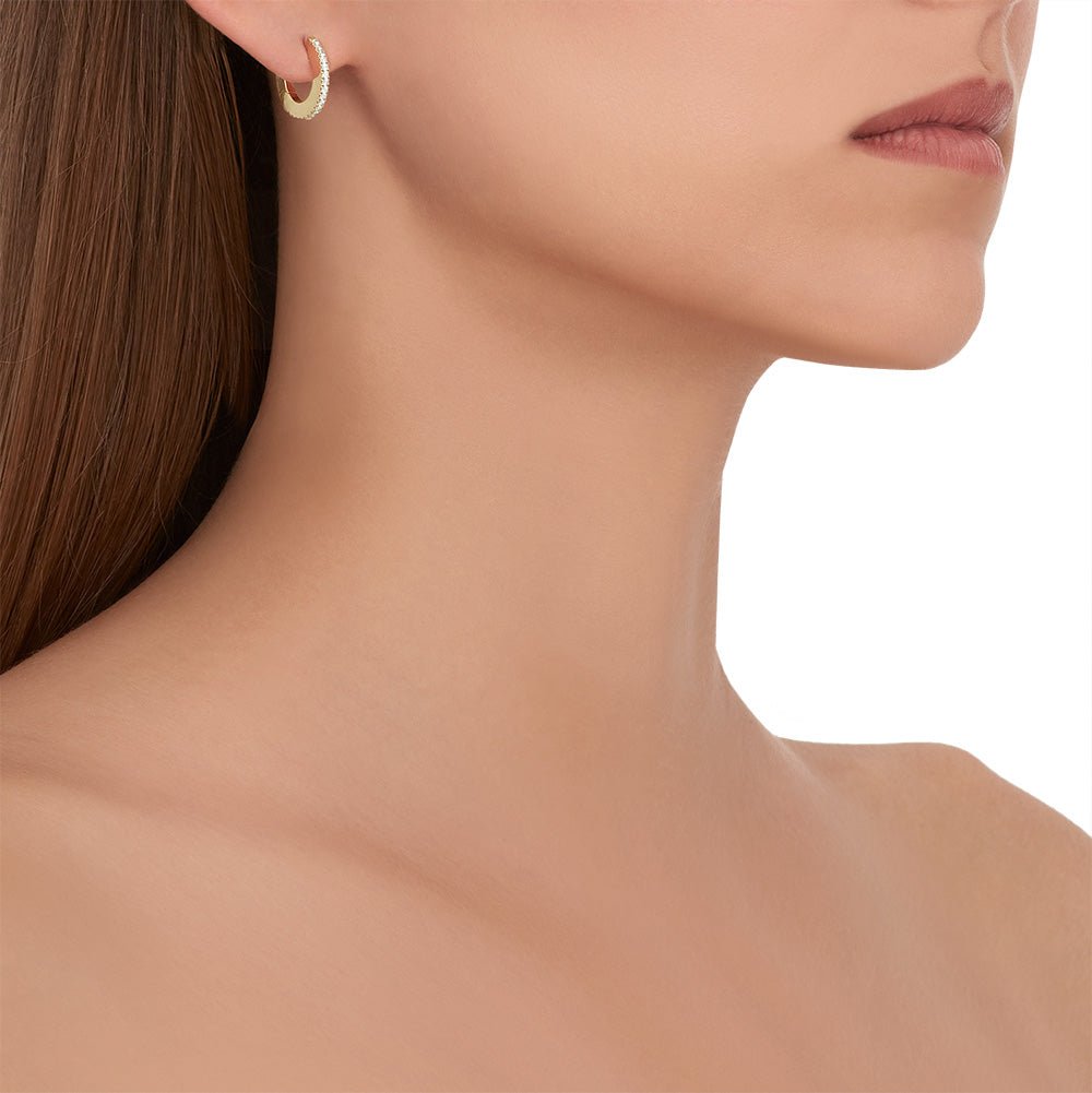 Small Yellow Gold Solo Hoop Earrings with White Diamonds - CADAR
