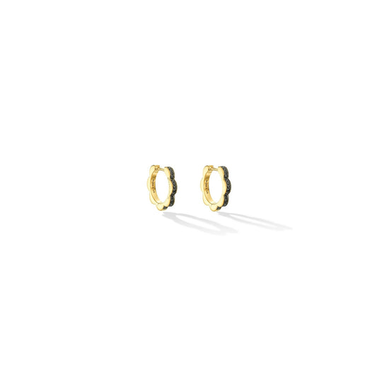 Small Yellow Gold Triplet Hoop Earrings with Black and White Diamonds - Cadar