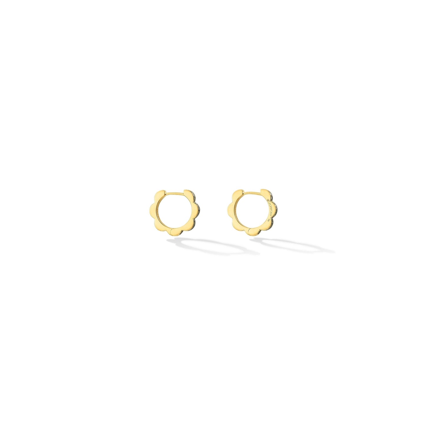 Small Yellow Gold Triplet Hoop Earrings with Black and White Diamonds - Cadar