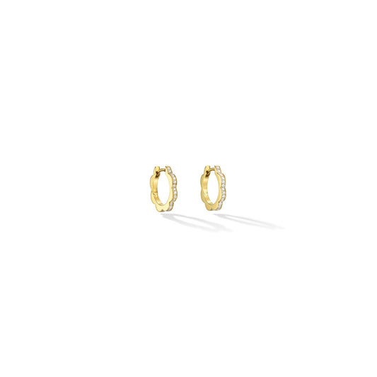Small Yellow Gold Triplet Hoop Earrings with White Diamonds - Cadar