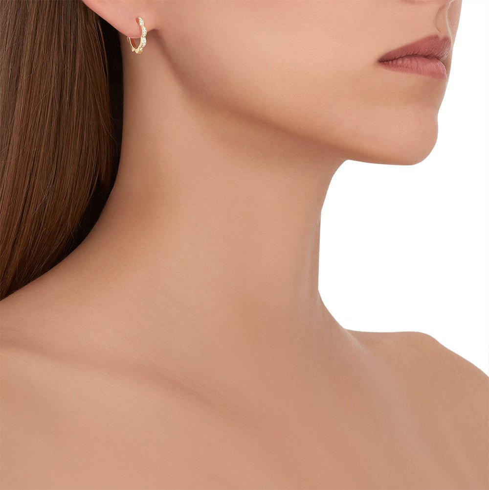 Small Yellow Gold Triplet Hoop Earrings with White Diamonds - Cadar