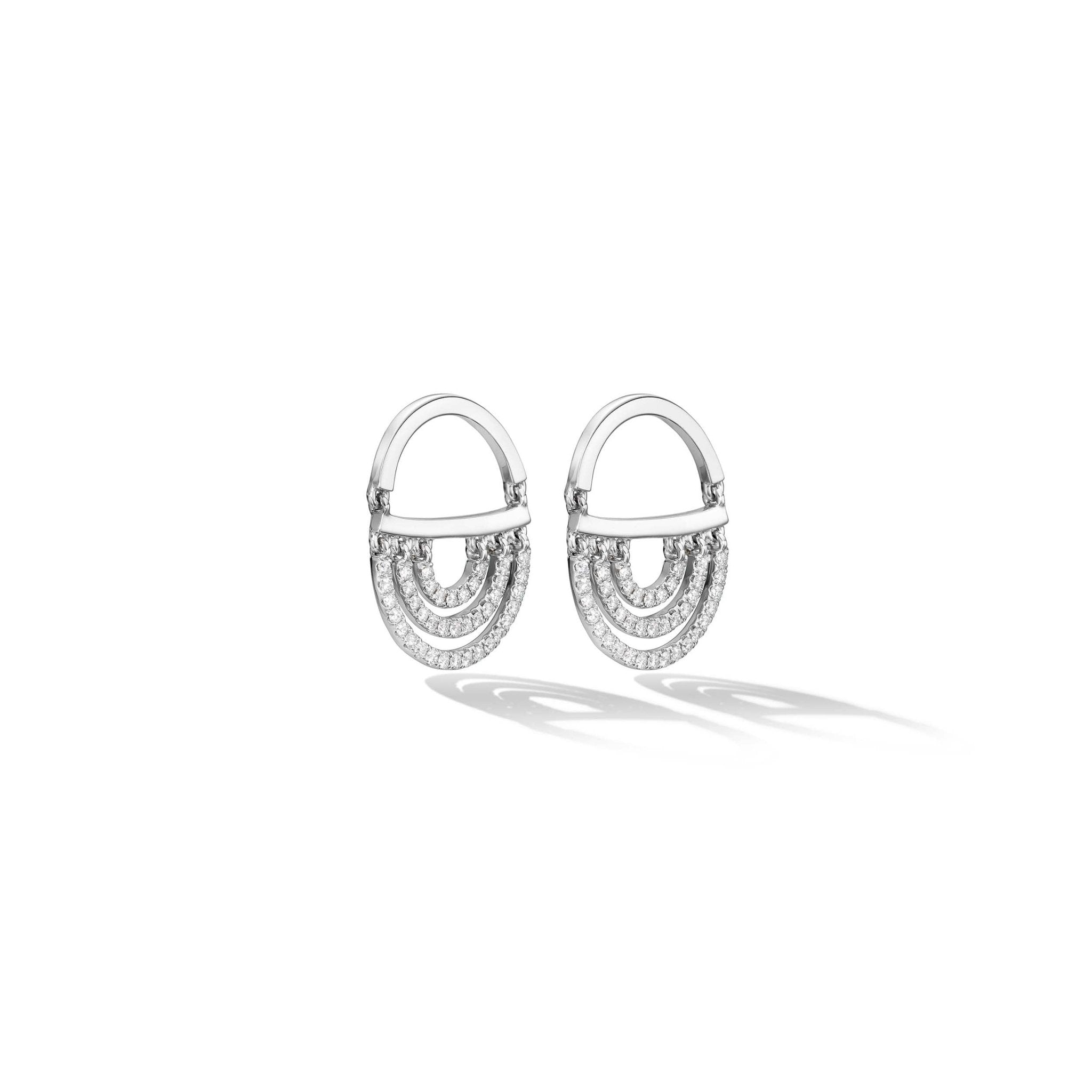 White Gold Water Twin Drop Earrings with White Diamonds - Cadar