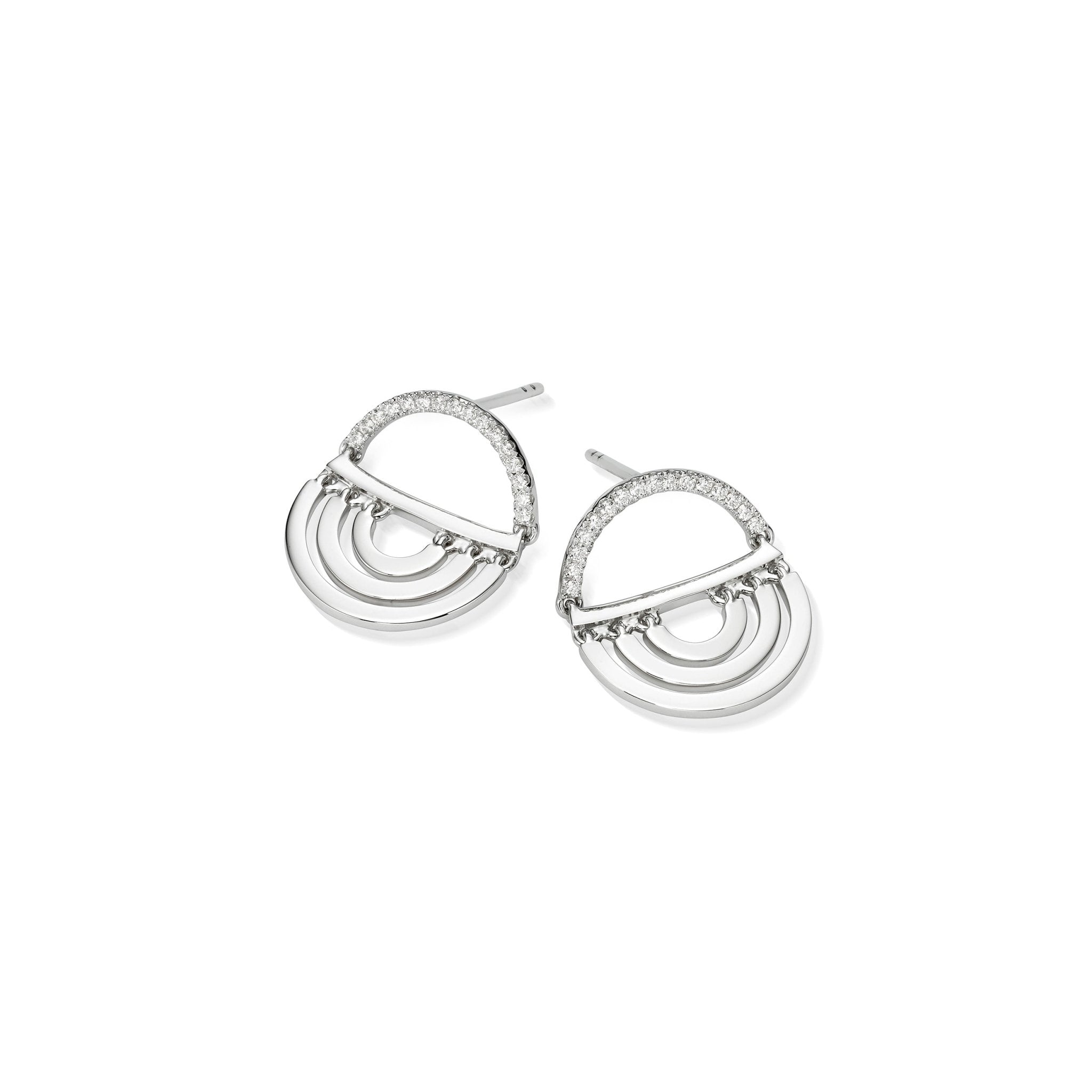White Gold Water Twin Drop Earrings with White Diamonds - Cadar