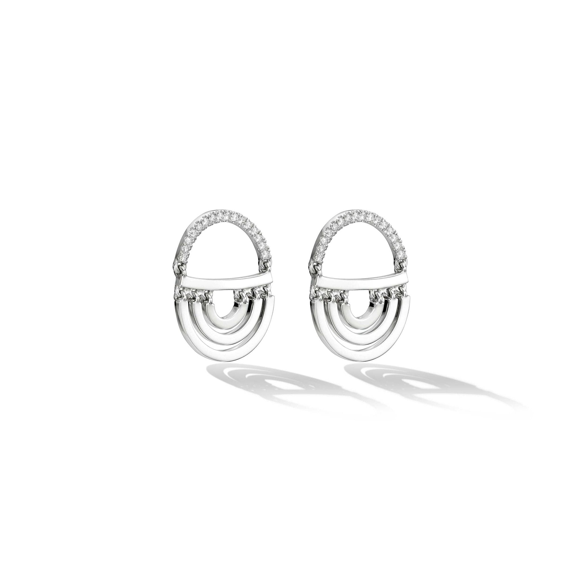 White Gold Water Twin Drop Earrings with White Diamonds - Cadar