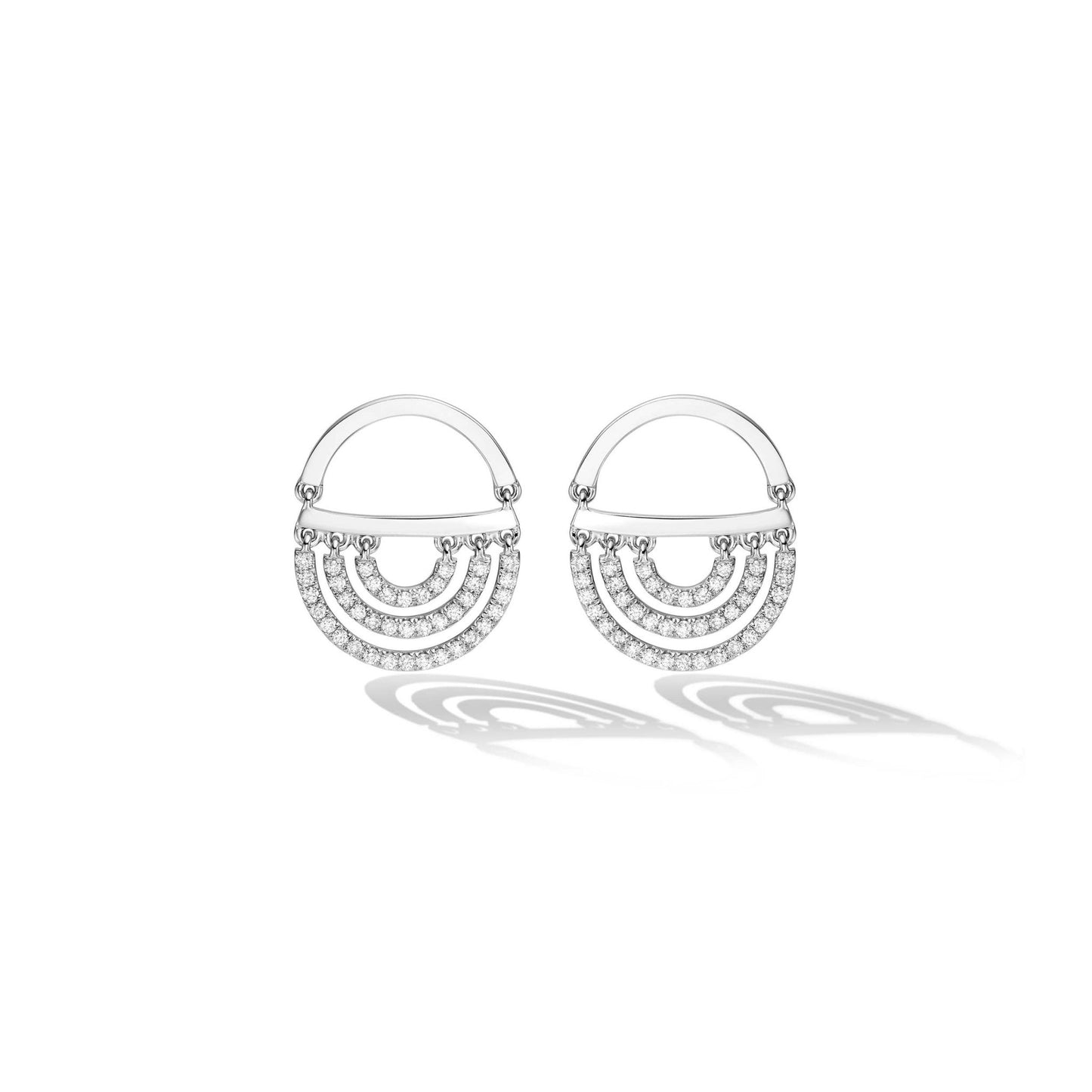 White Gold Water Twin Drop Earrings with White Diamonds - Cadar