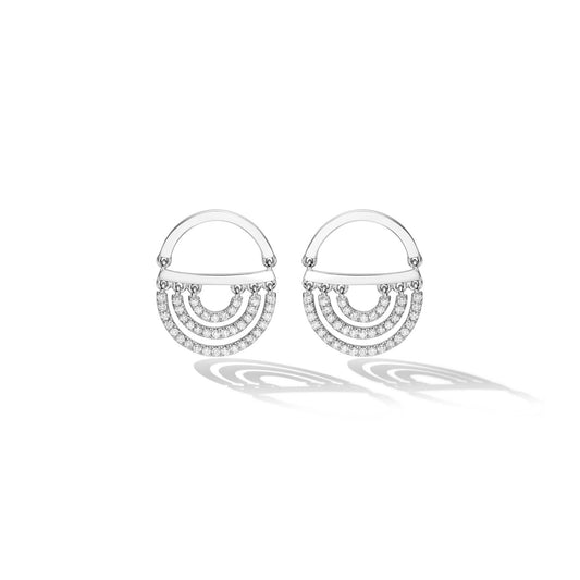 White Gold Water Twin Drop Earrings with White Diamonds - Cadar