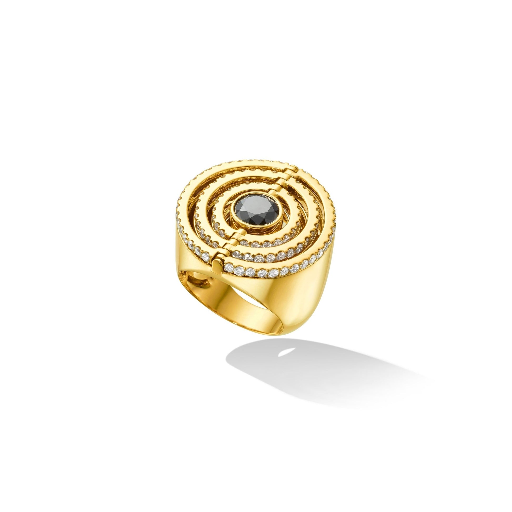 Yellow Gold Duality Cocktail Ring with Black and White Diamonds - Cadar