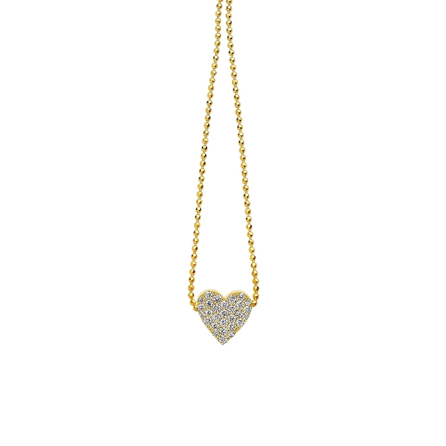 Yellow Gold Endless Heart Necklace with Pavé Diamonds - Cadar