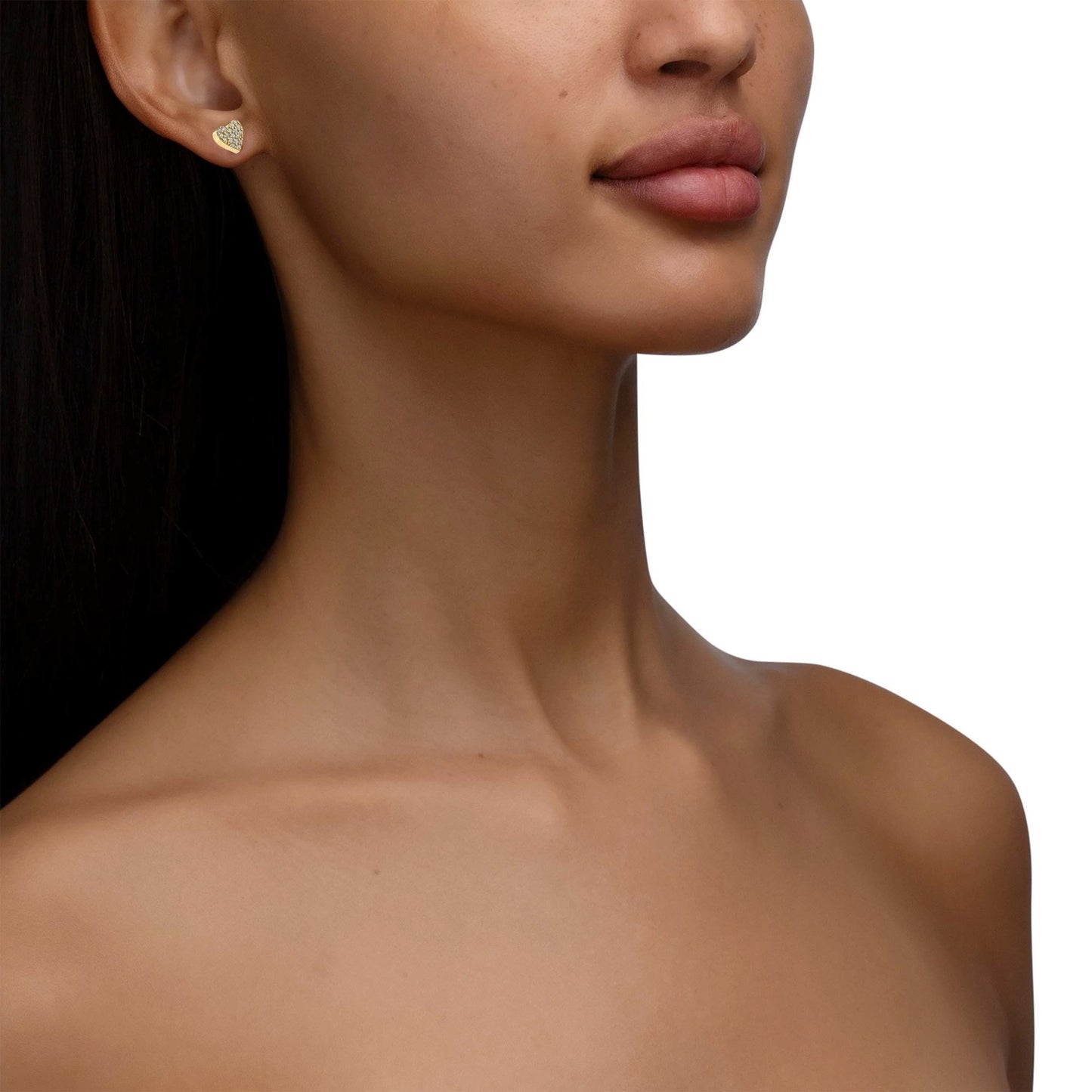 Yellow Gold Endless Heart Stud Earrings with Pavé Diamonds - Cadar