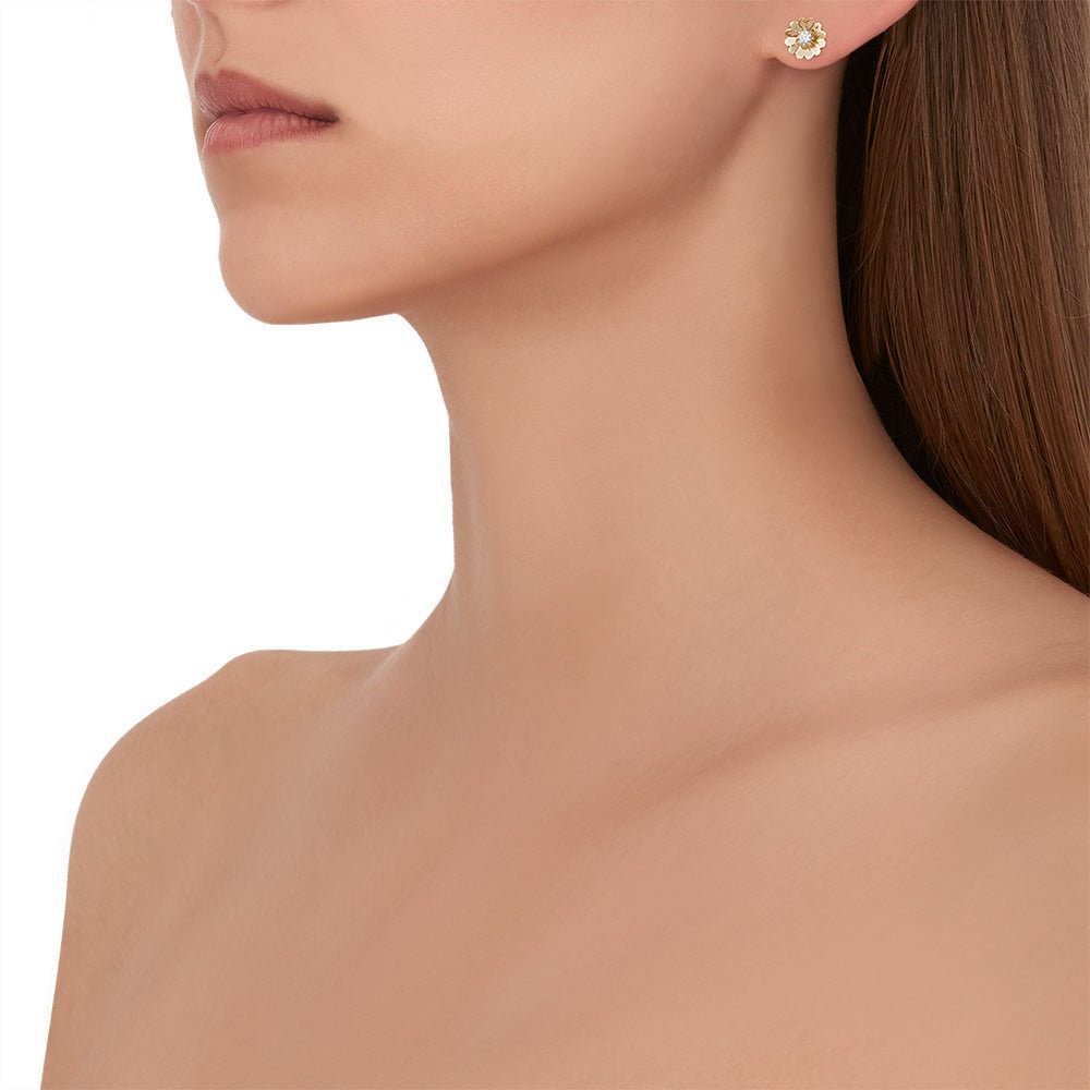 Yellow Gold Endless Stud Earrings with White Diamonds - Cadar