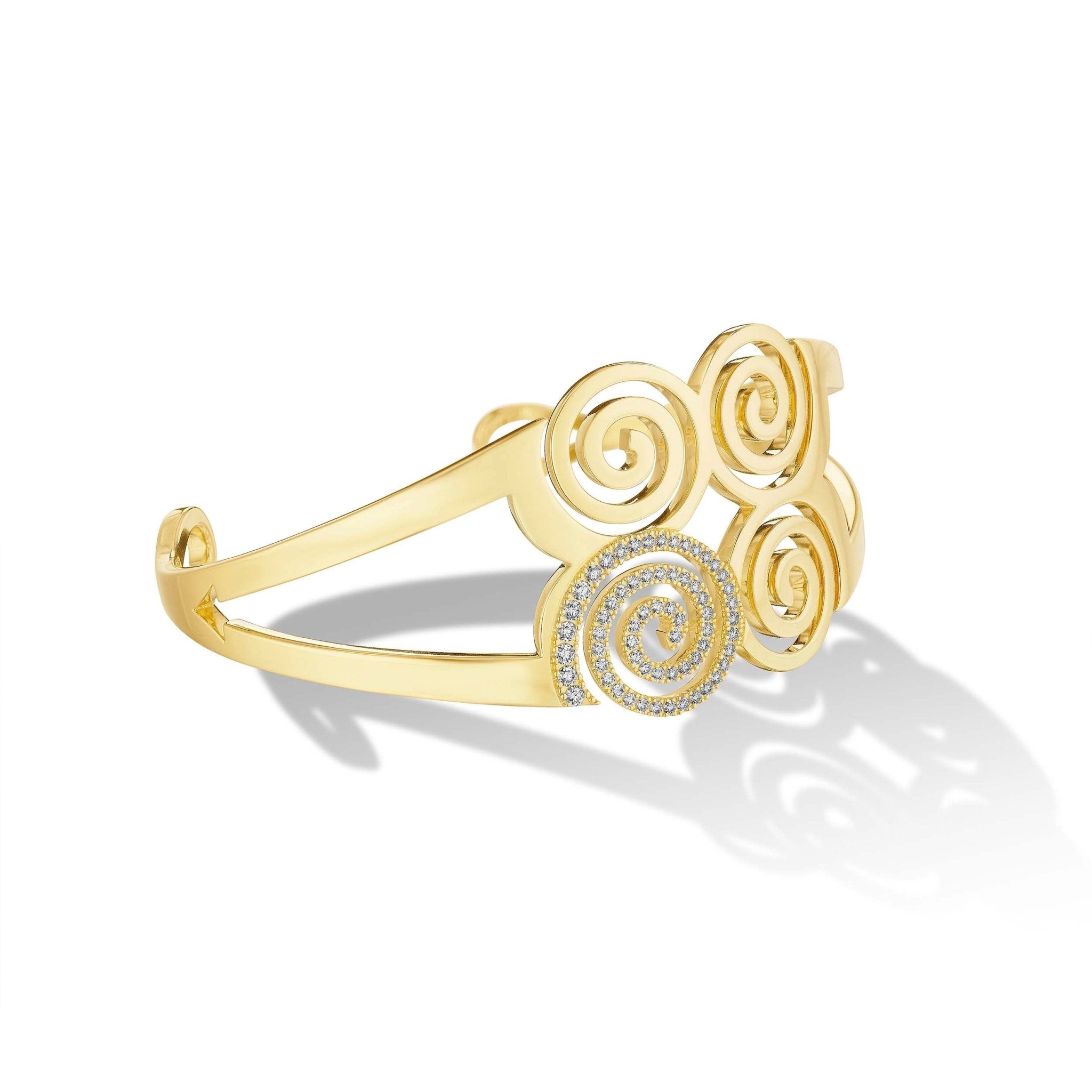 Yellow Gold Essence Spiral Cuff with White Diamonds - CADAR