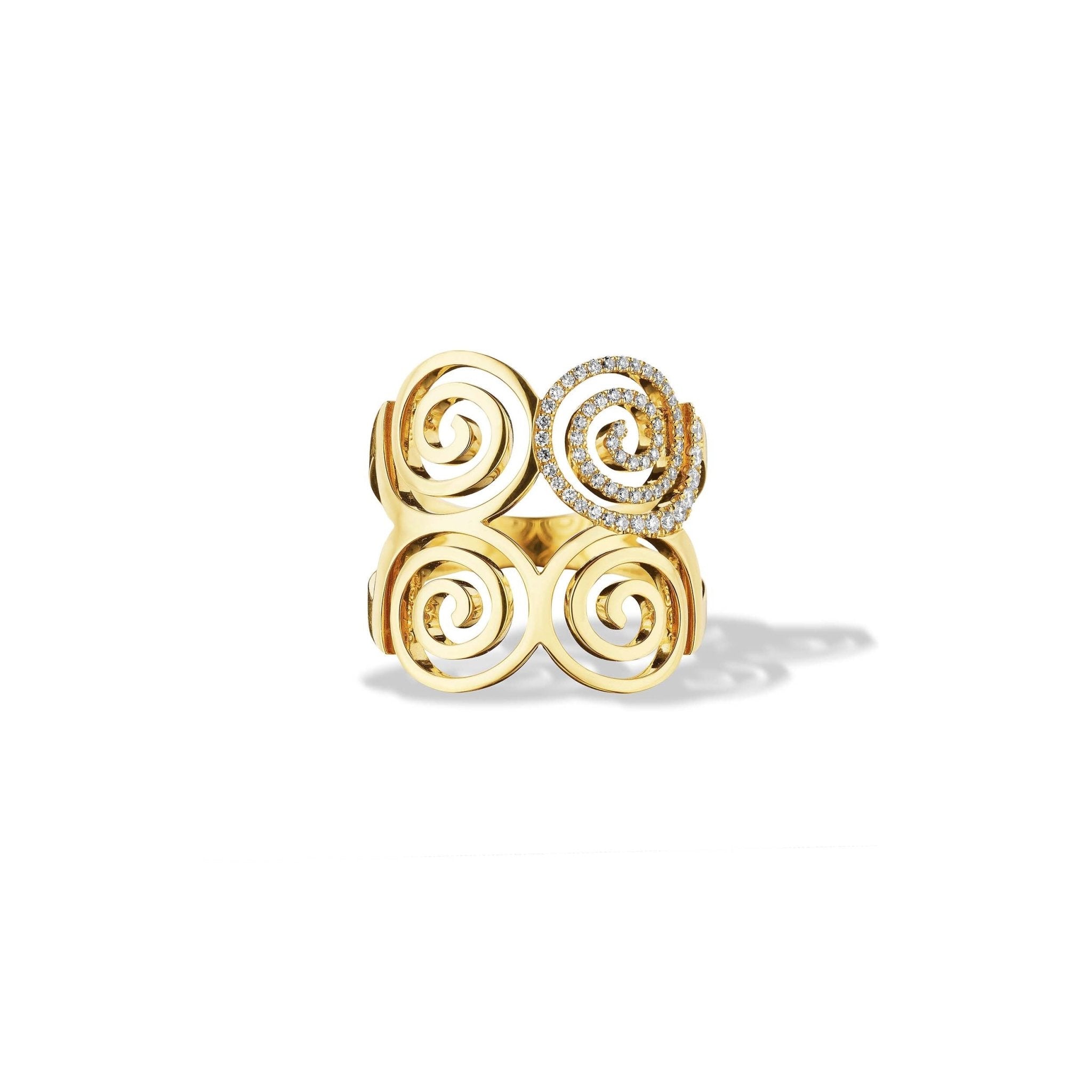 Yellow Gold Essence Statement Spiral Ring with Pavé Diamonds - Cadar