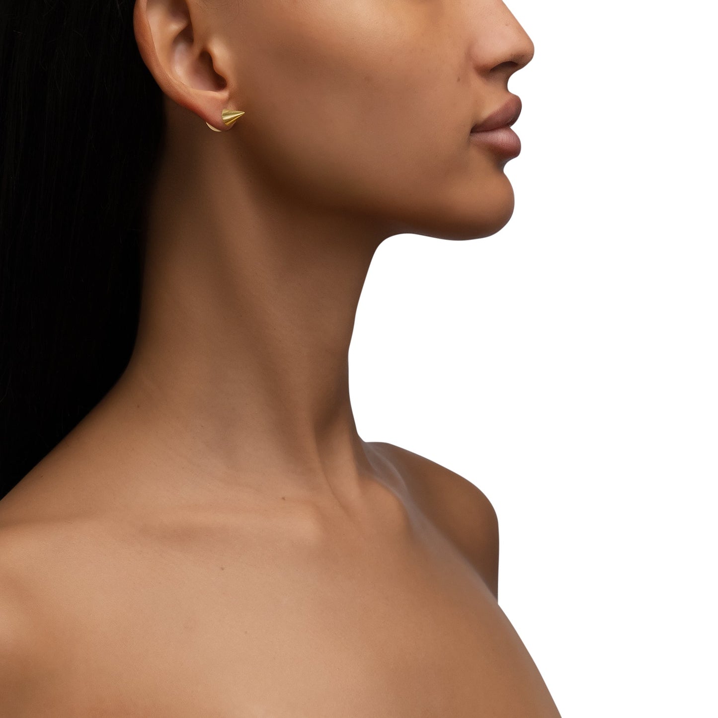 Yellow Gold Essence Stud Earrings with Cone - Cadar