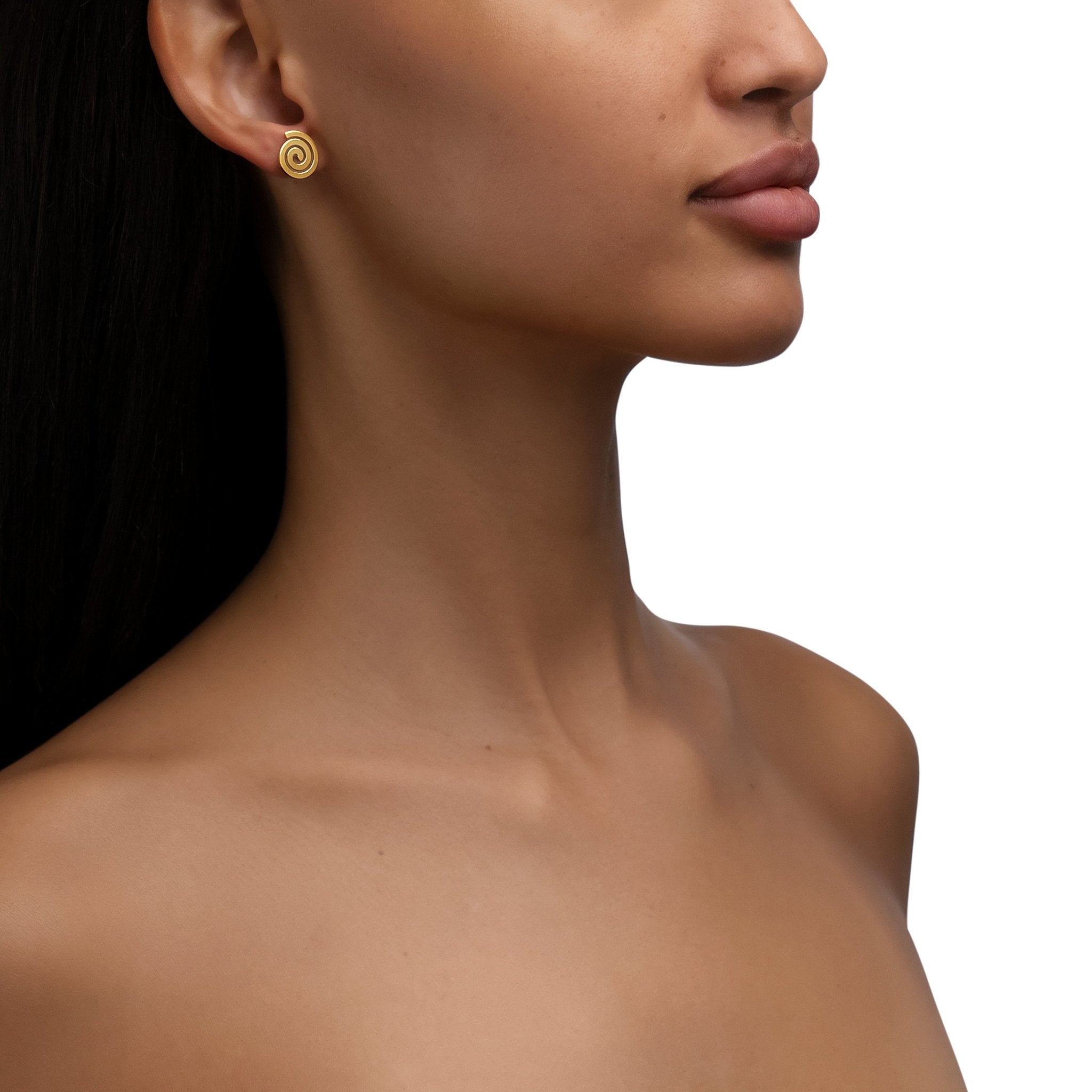 Yellow Gold Essence Stud Earrings with Cone - Cadar