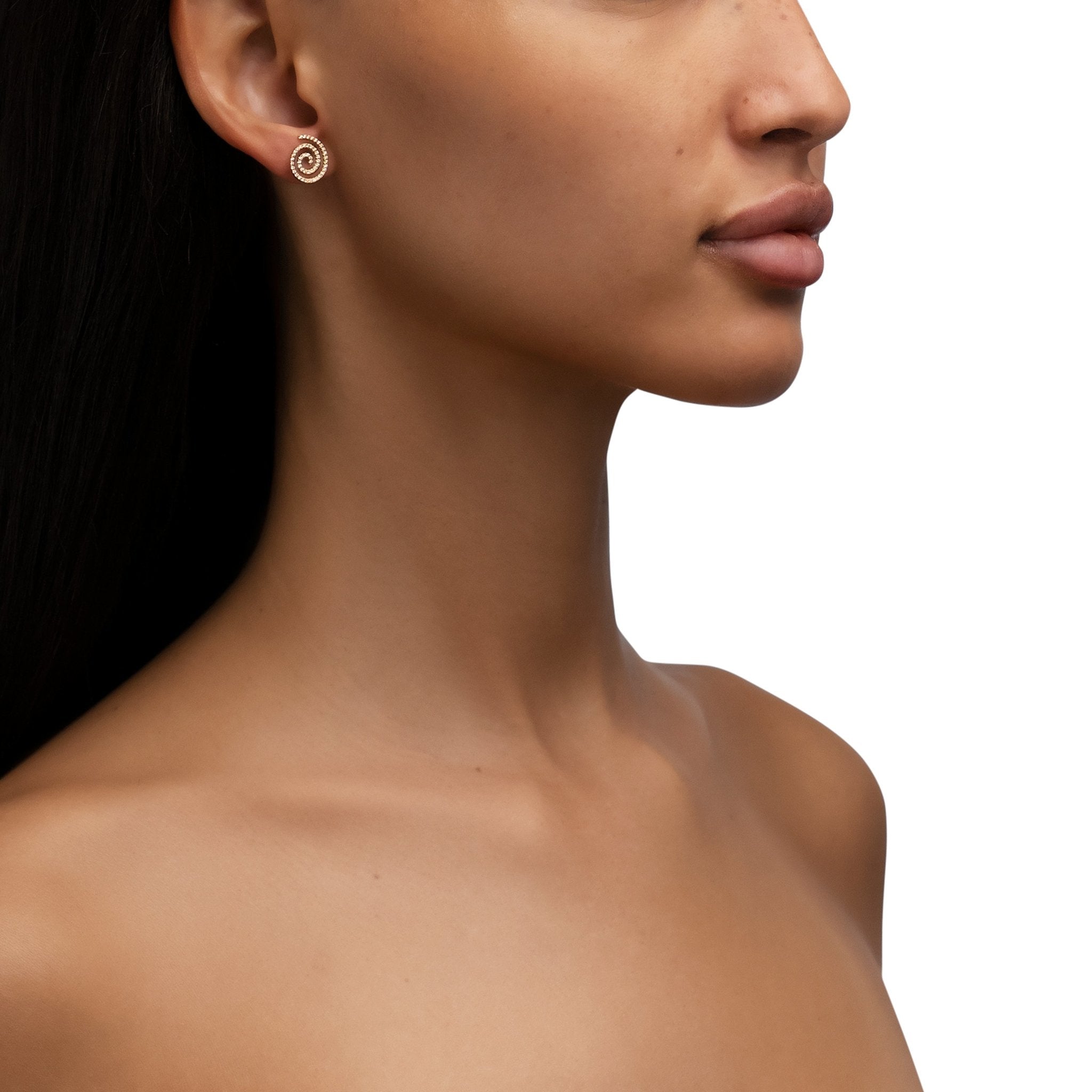 Yellow Gold Essence Stud Earrings with White Diamonds - Cadar