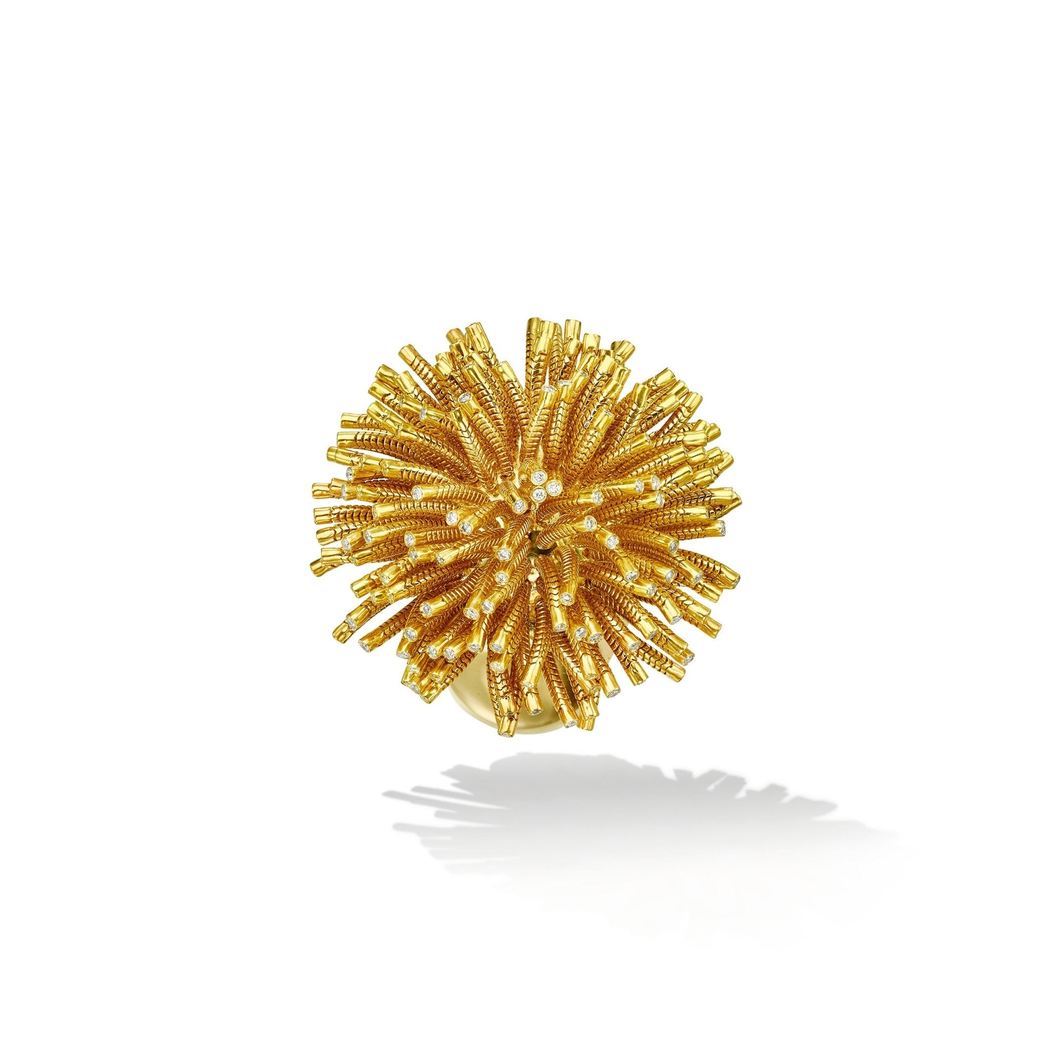 Yellow Gold Fur Ring with White Diamonds - Cadar