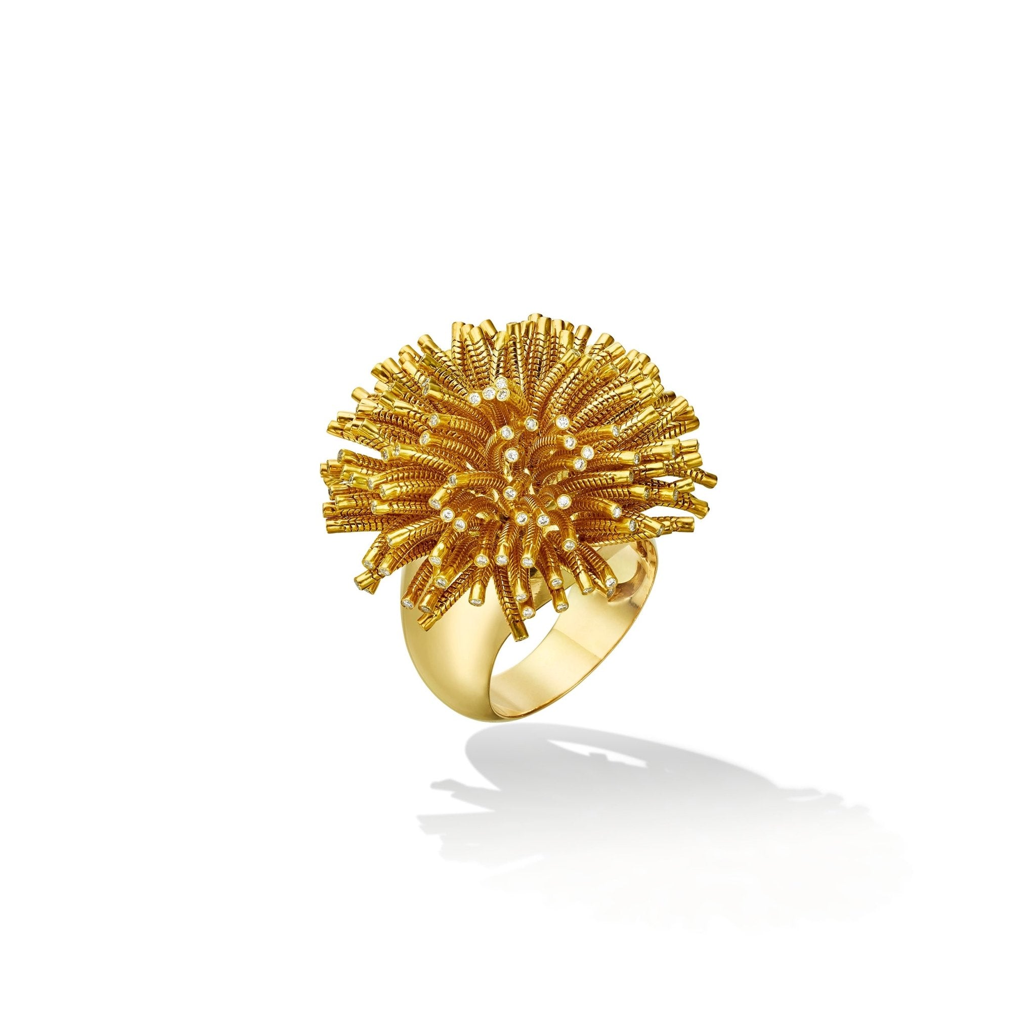 Yellow Gold Fur Ring with White Diamonds - Cadar