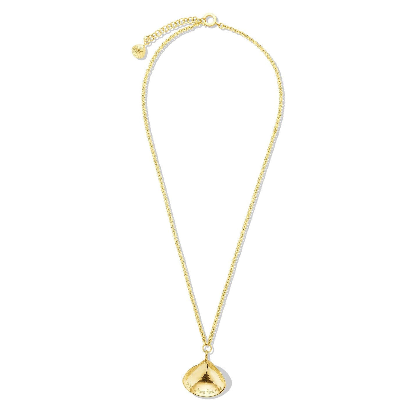 Yellow Gold Large Single Shell Pendant Long Necklace - Cadar