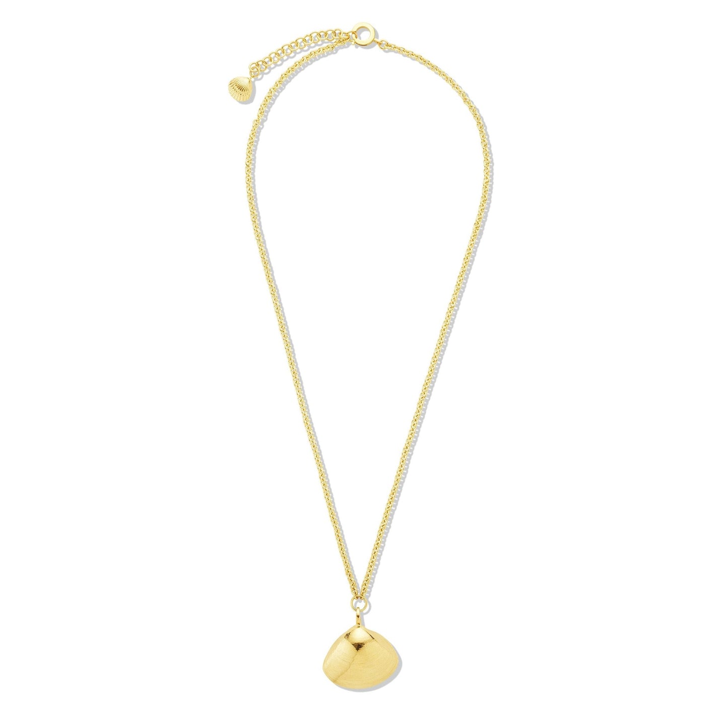 Yellow Gold Large Single Shell Pendant Long Necklace - Cadar