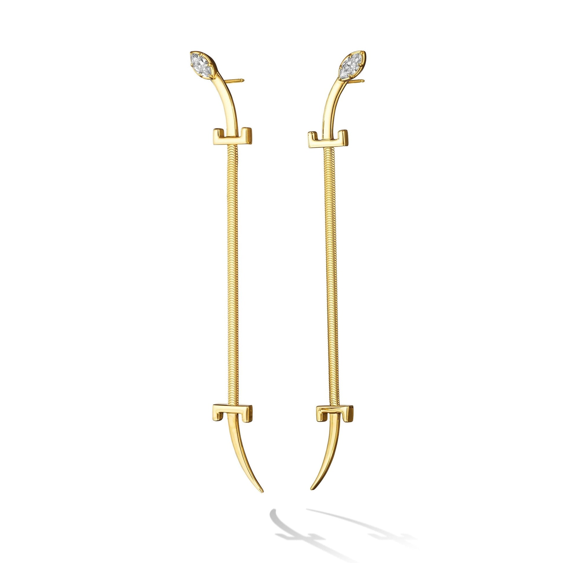 Yellow Gold Origin Drop Earrings with Diamonds - Cadar