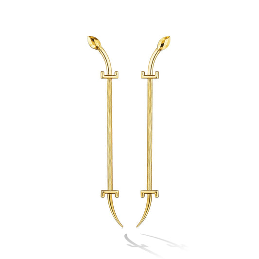 Yellow Gold Origin Drop Earrings with Facets - Cadar