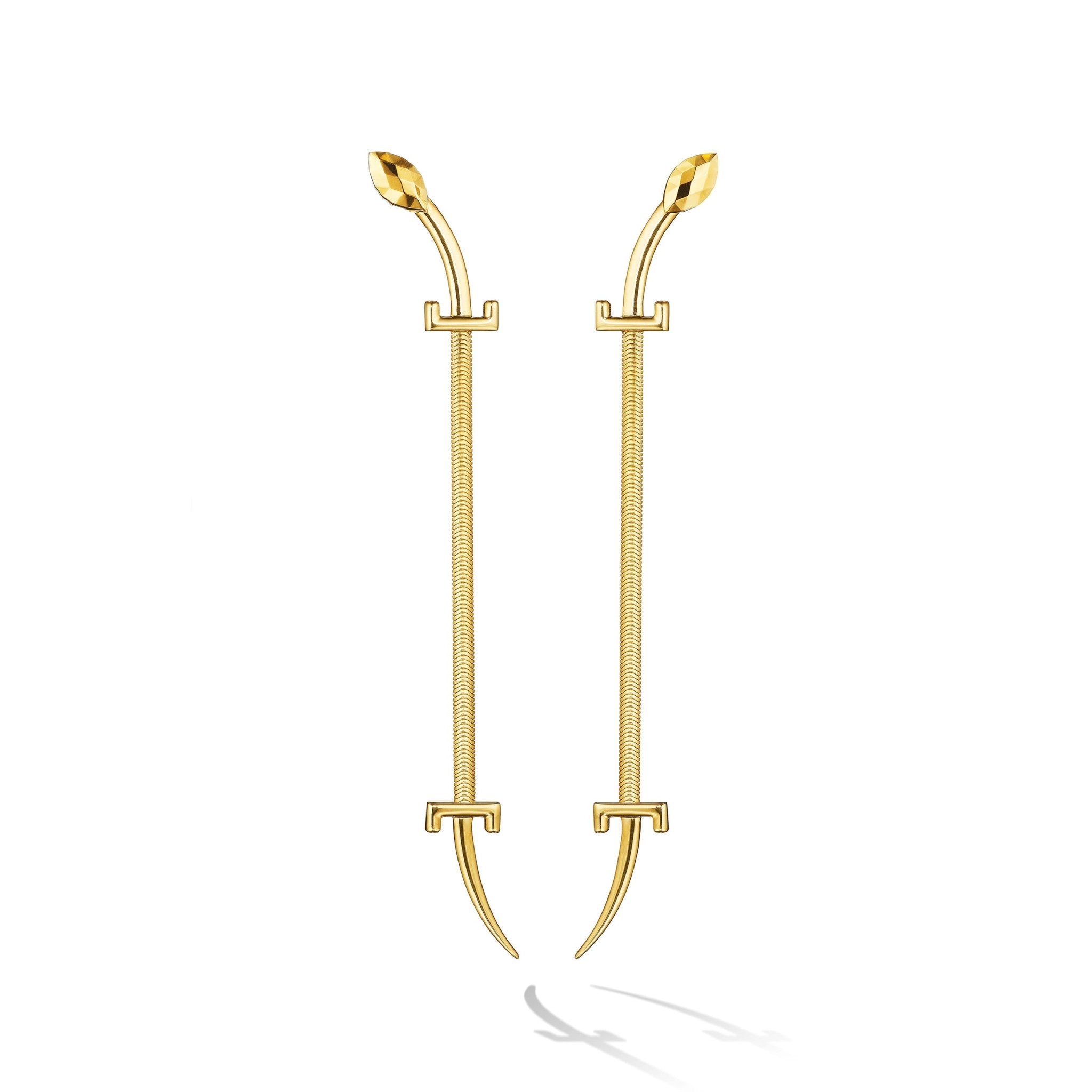 Yellow Gold Origin Drop Earrings with Facets - Cadar