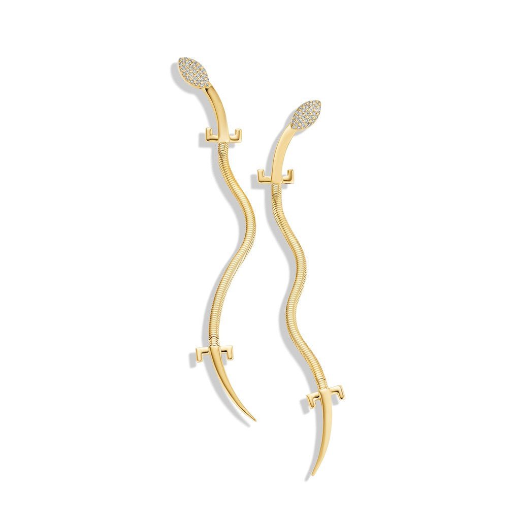 Yellow Gold Origin Drop Earrings with Pave Diamonds - Cadar