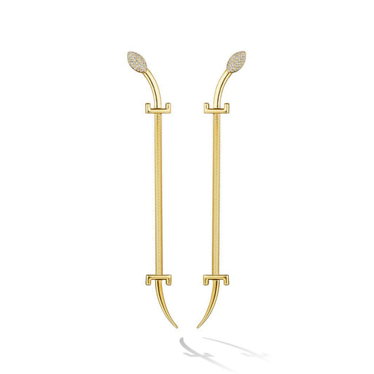 Yellow Gold Origin Drop Earrings with Pave Diamonds - Cadar