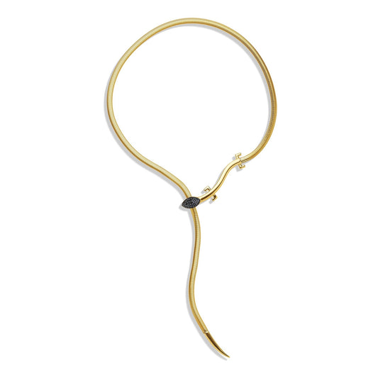 Yellow Gold Origin Lariat with Black Pavé Diamonds - Cadar