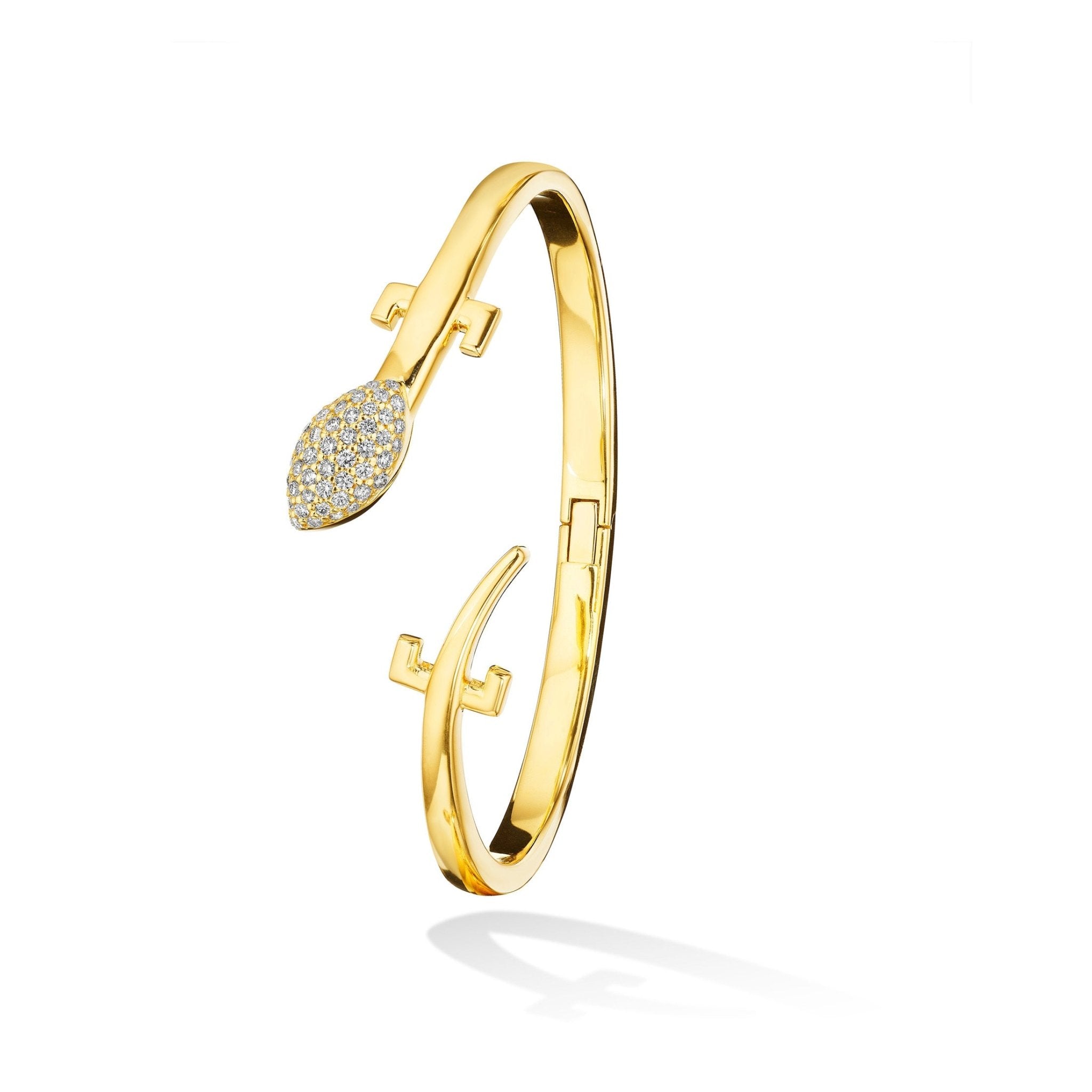 Yellow Gold Origin Single Cuff Bracelet with Pave Diamonds - Cadar