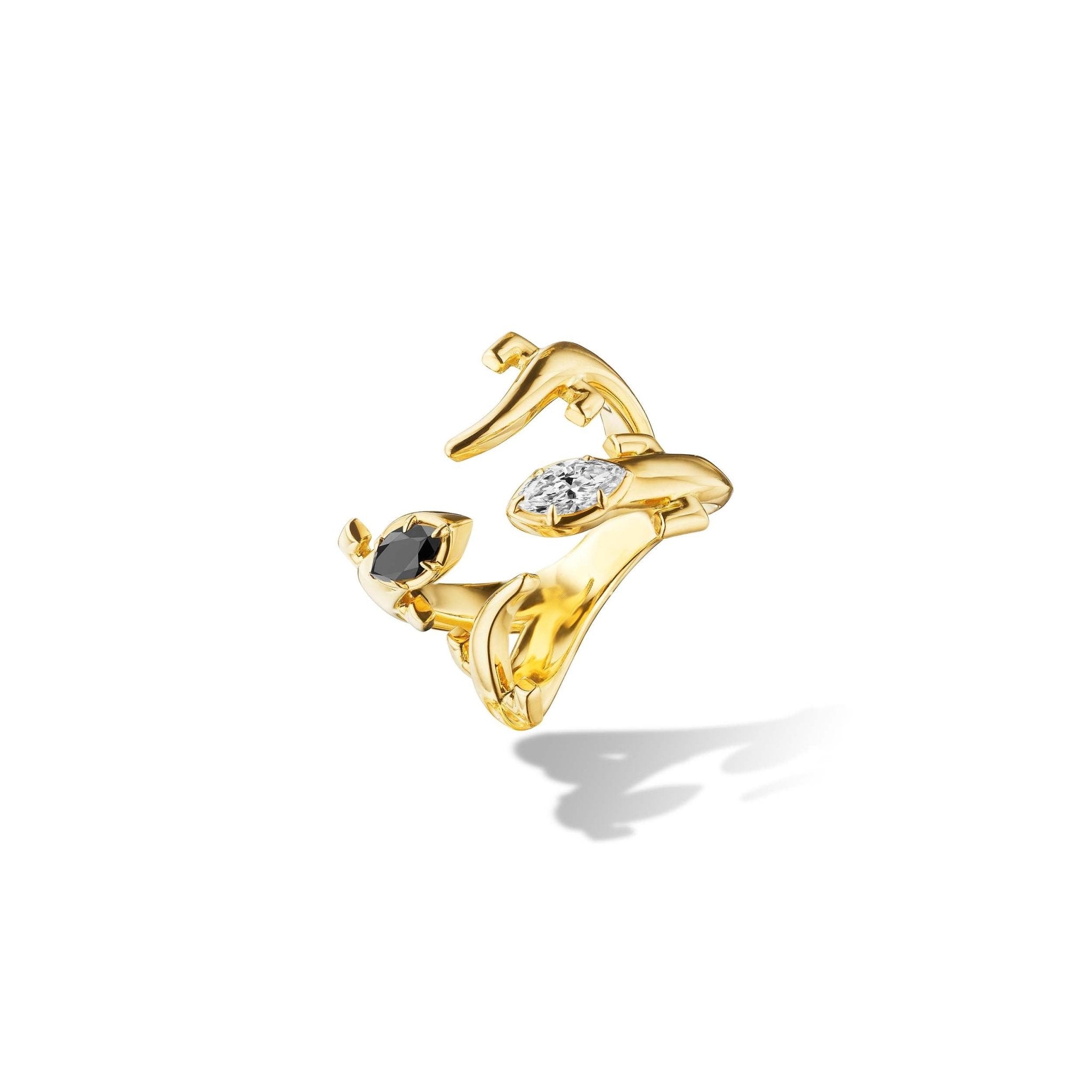 Yellow Gold Origin Statement Ring with White and Black Diamonds - Cadar