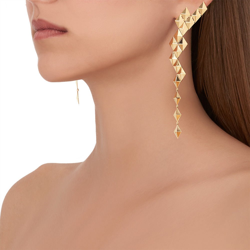 Yellow Gold Python Asymmetrical Drop Earrings - Cadar