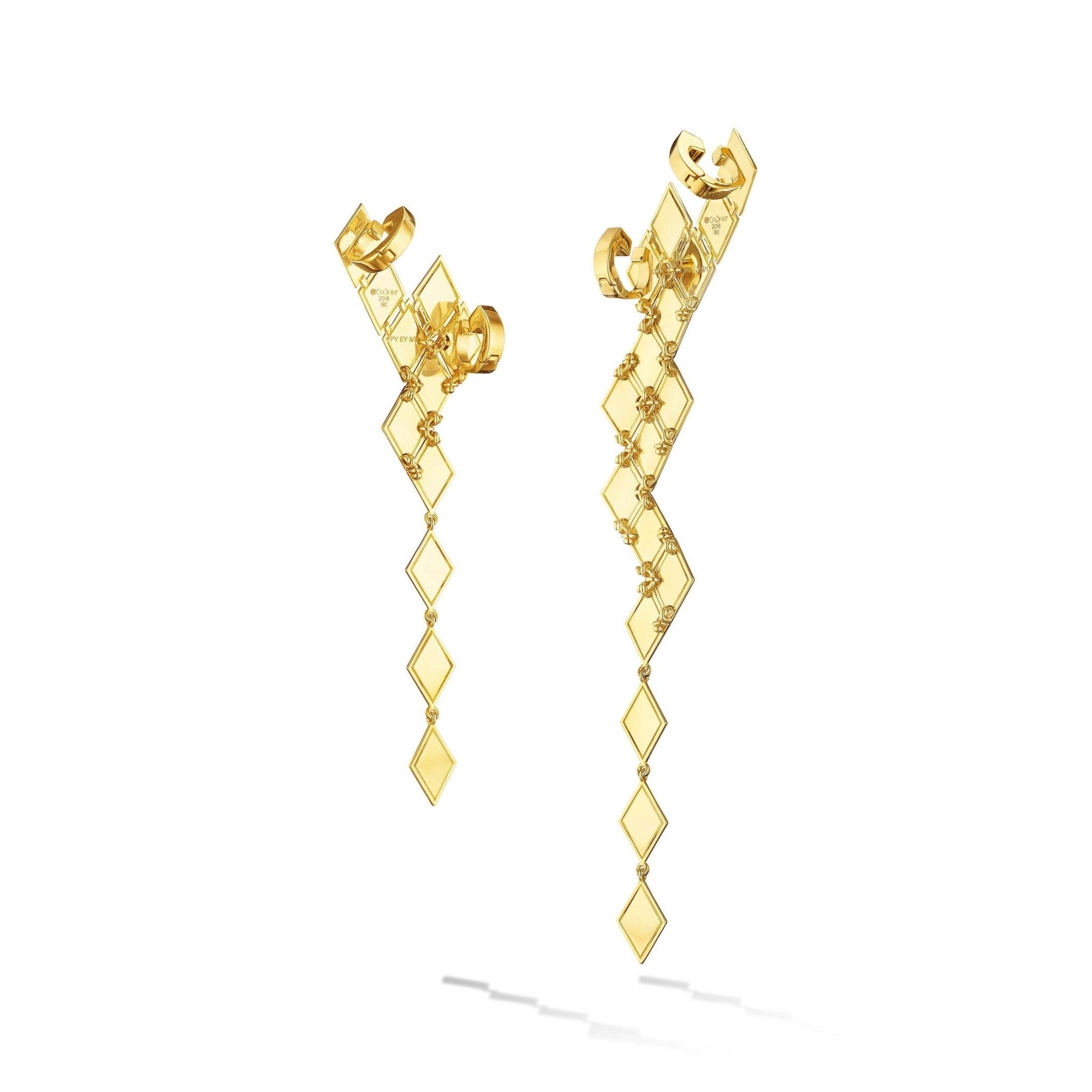 Yellow Gold Python Clip On Asymmetrical Drop Earrings - Cadar