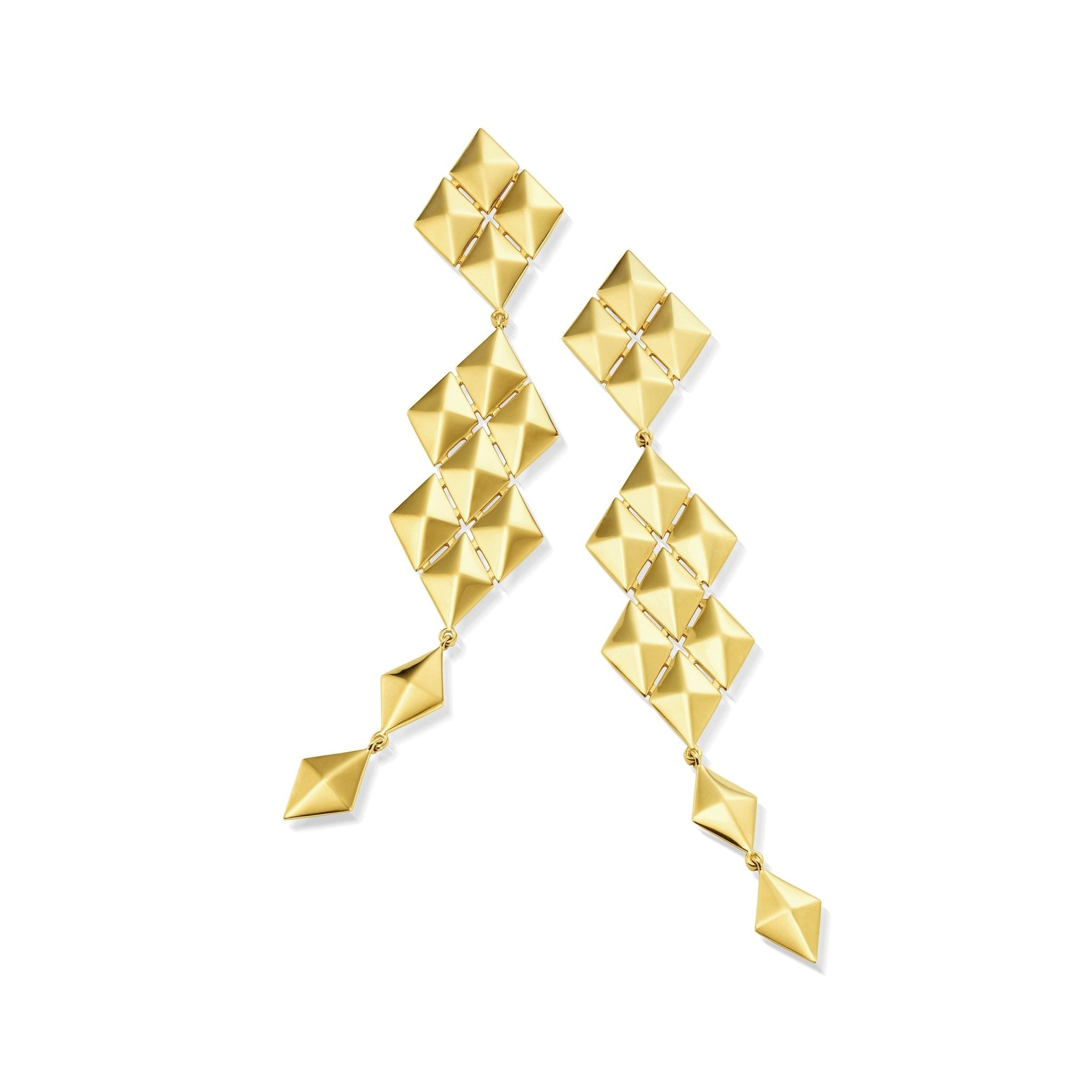 Ridged Pyramid Pendant Earrings- Gold