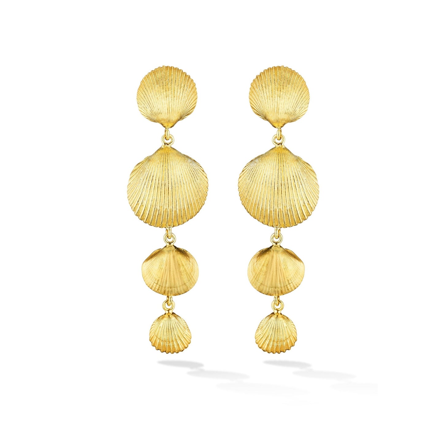 Yellow Gold Shell Drop Earrings - Cadar