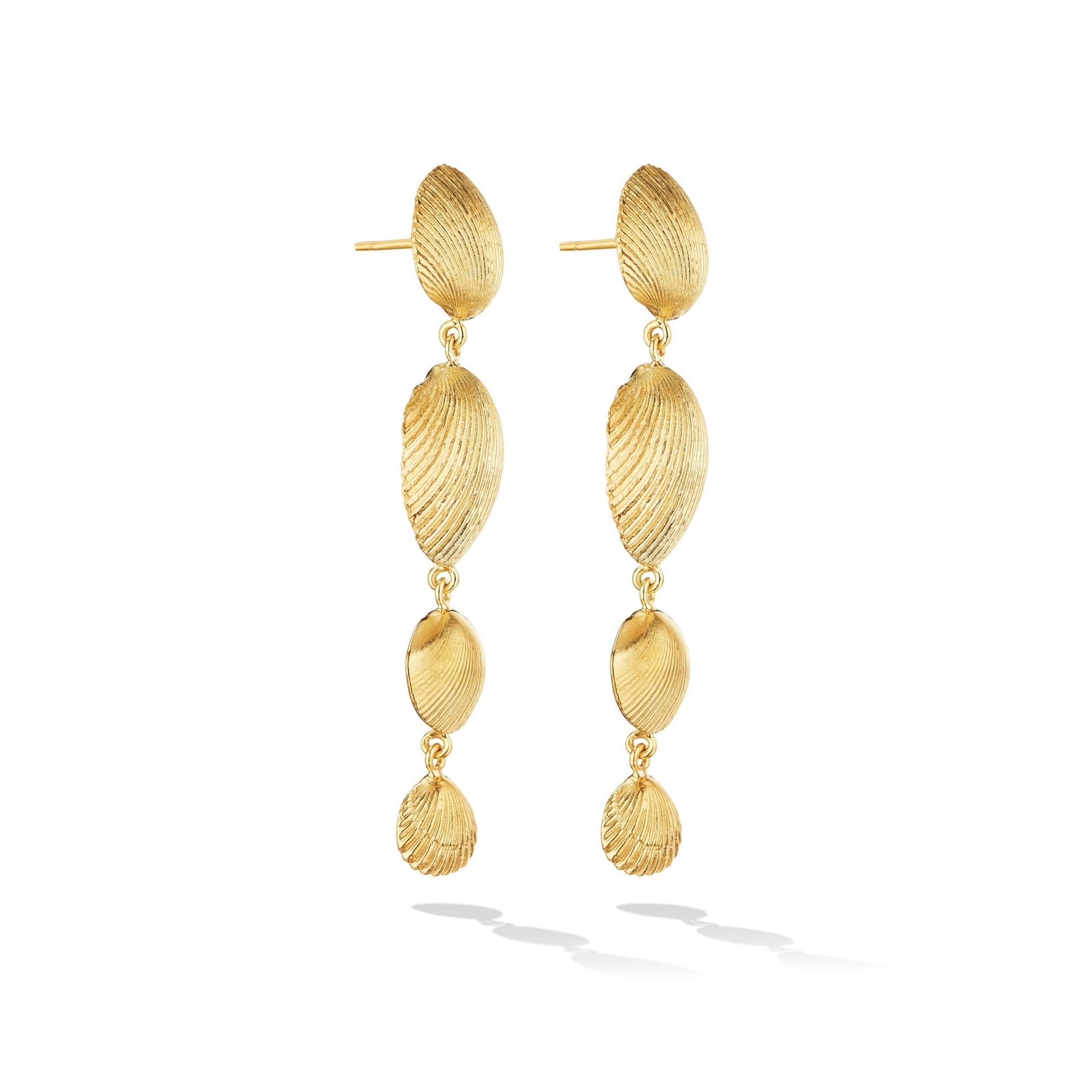 Yellow Gold Shell Drop Earrings - Cadar