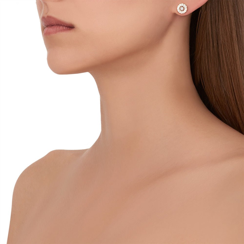 Yellow Gold Sole Stud Earrings with White Diamonds - Cadar