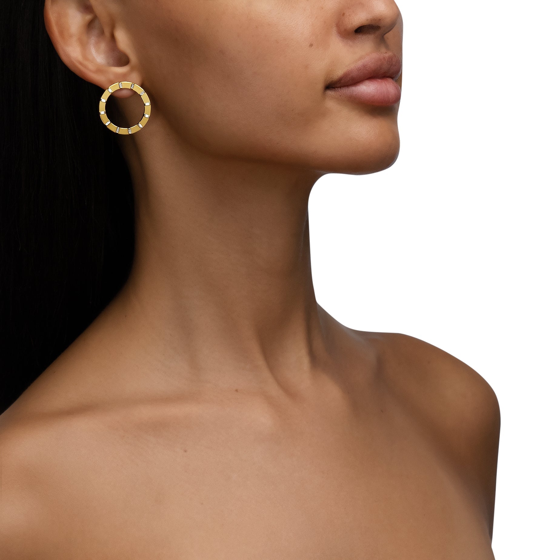 Yellow Gold Sole Unity Stud Earrings with White Diamonds - Cadar