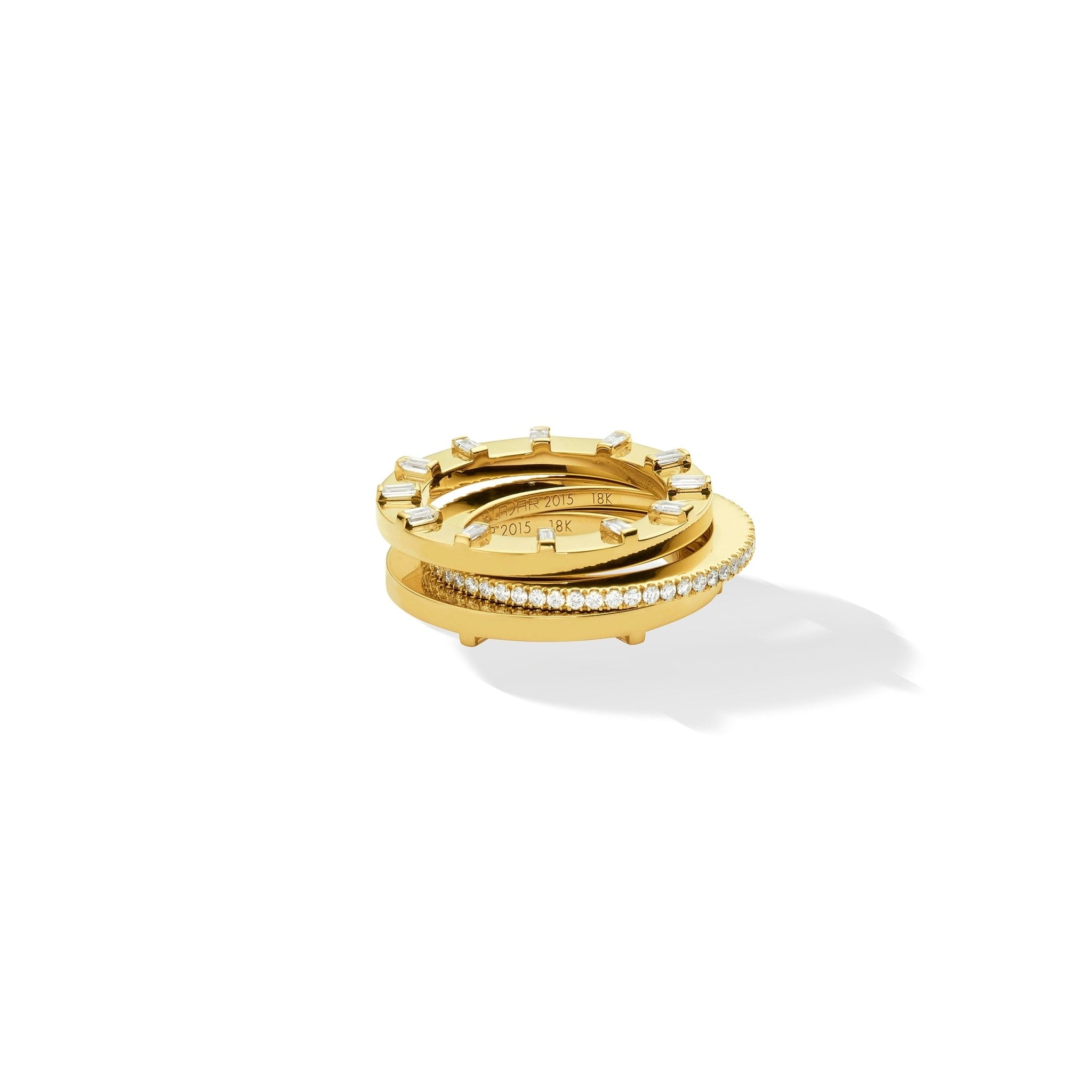 Yellow Gold Solo Stackable Ring with White Diamonds - Cadar