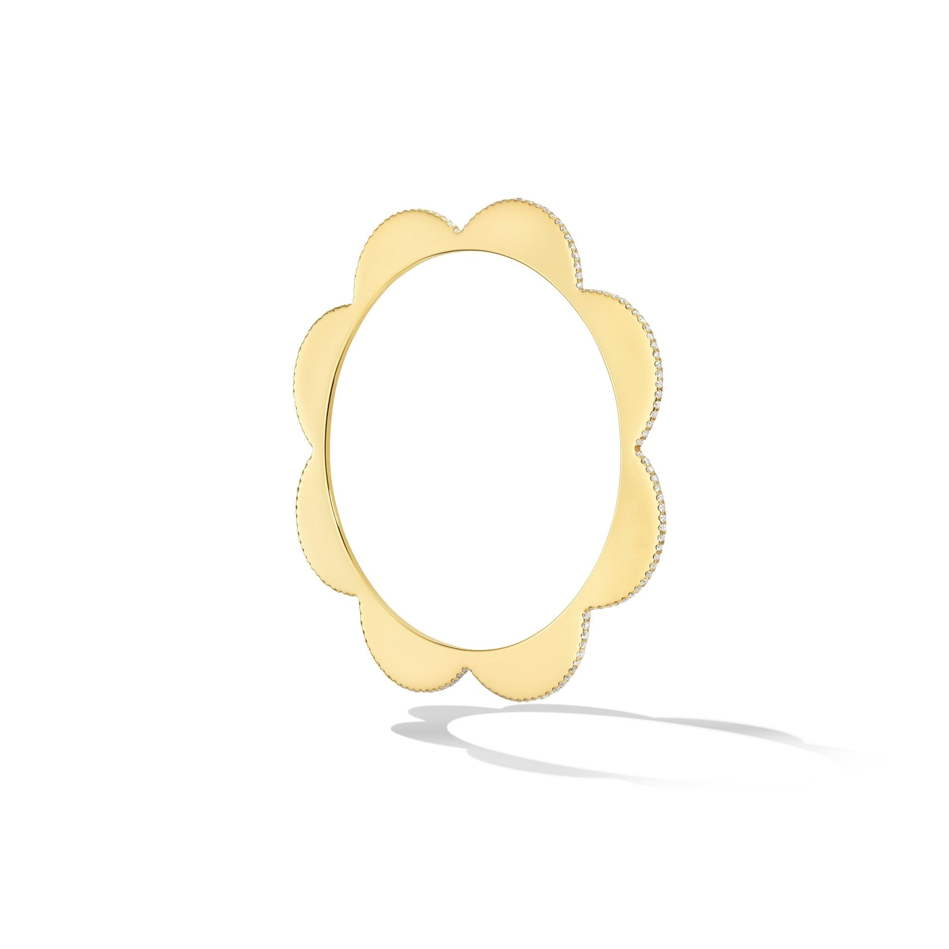 Yellow Gold Triplet Wide Bangle with White Diamonds - Cadar