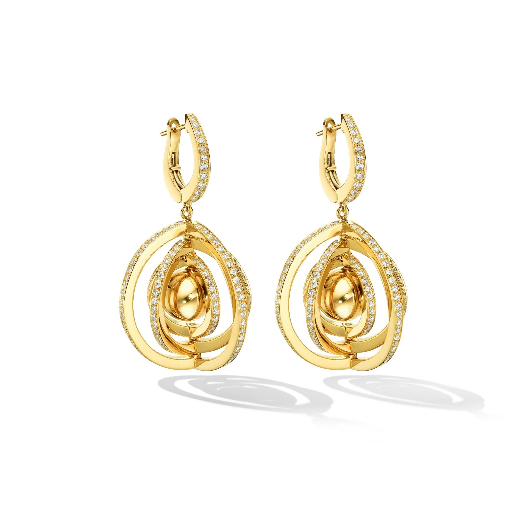 Yellow Gold Water Duality Earrings with White Diamonds - Cadar