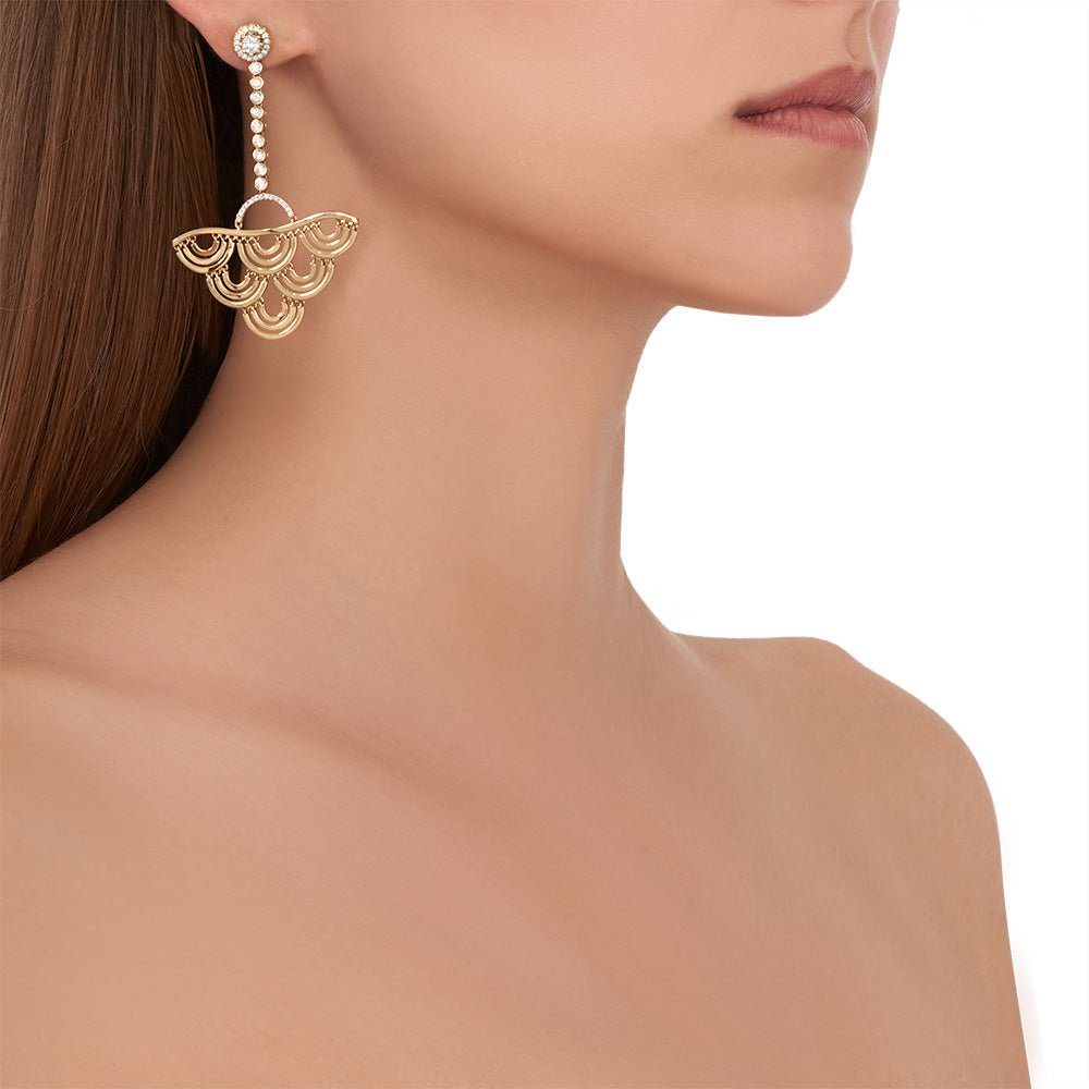 Yellow Gold Water Duet Earrings with White Diamonds - Cadar